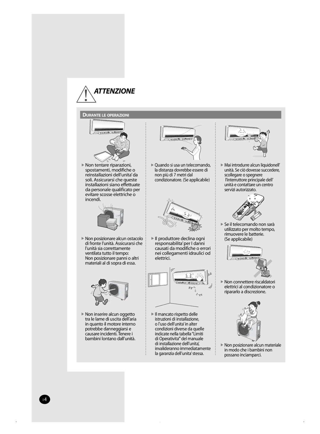 Samsung AQ09FBX, AQ09FAN, AQ09FAX, AQ18FAN, AQ09FBN manual Attenzione 