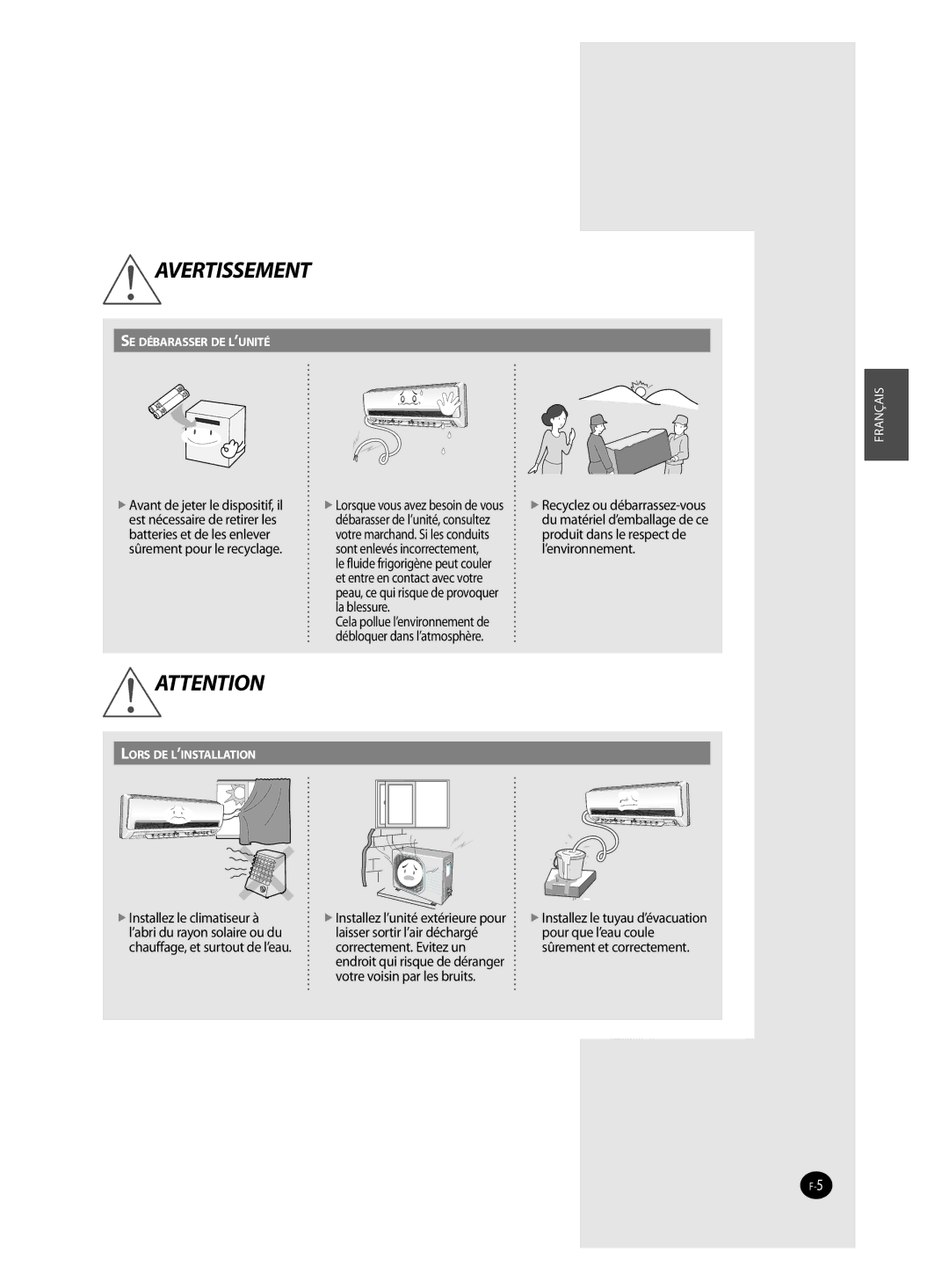 Samsung AQ09FAX, AQ09FAN, AQ18FAN manual Avant de jeter le dispositif, il 