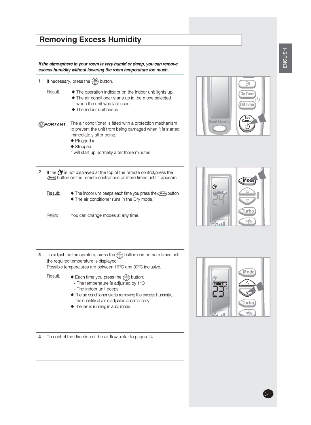 Samsung AQ18FBNMID, AQ09FAN, AQ24FAN manual Removing Excess Humidity, Is not displayed at the top of the remote control,press 