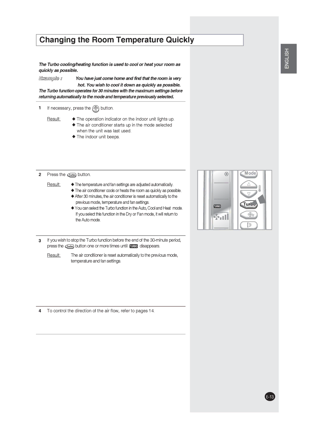 Samsung AQ18FANEUR, AQ09FAN, AQ24FAN Changing the Room Temperature Quickly, Press the button, Temperature and fan settings 