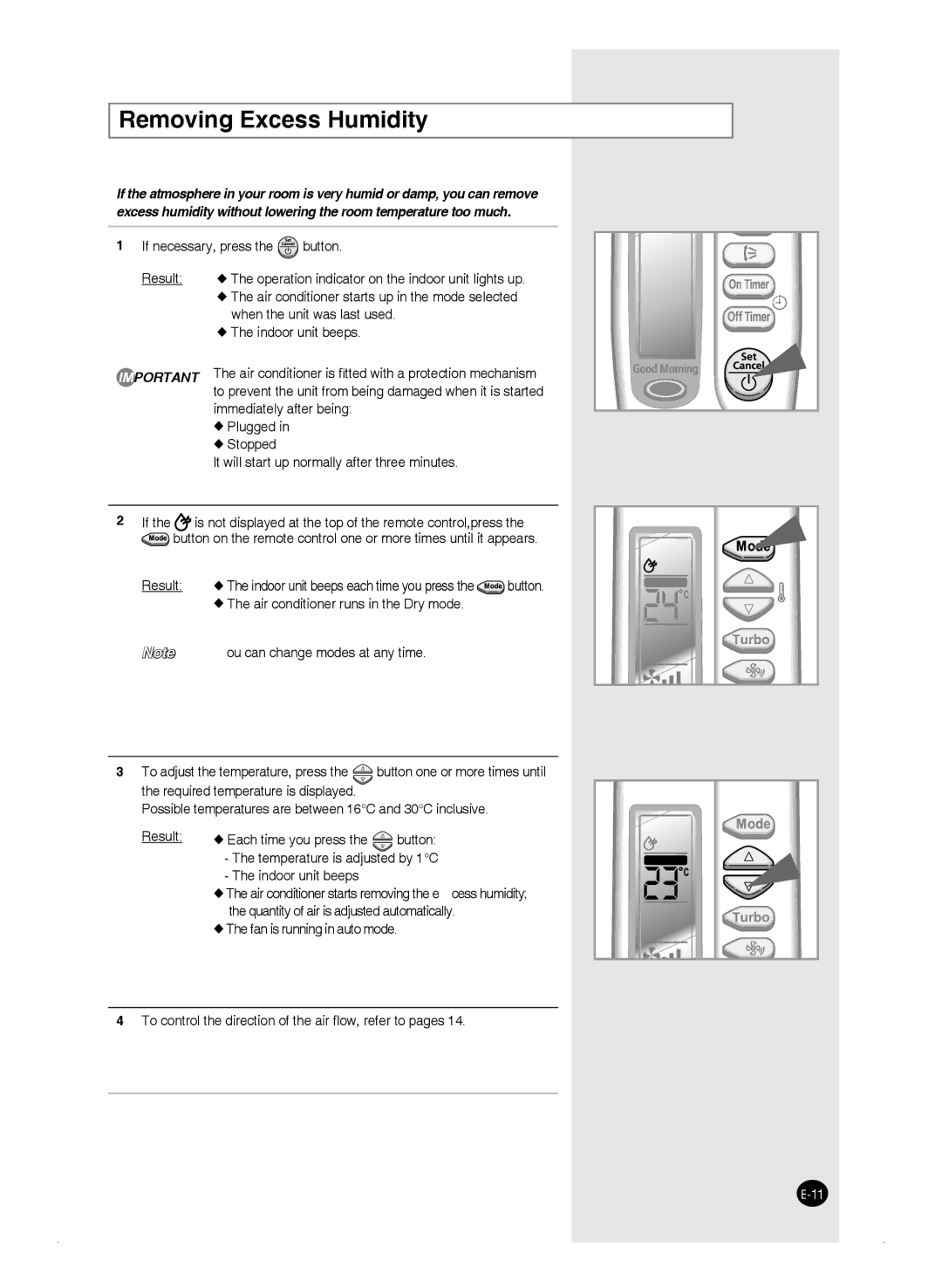 Samsung AQ12FAXSEU, AQ09FAN, AQ24FAN manual Removing Excess Humidity, Is not displayed at the top of the remote control,press 