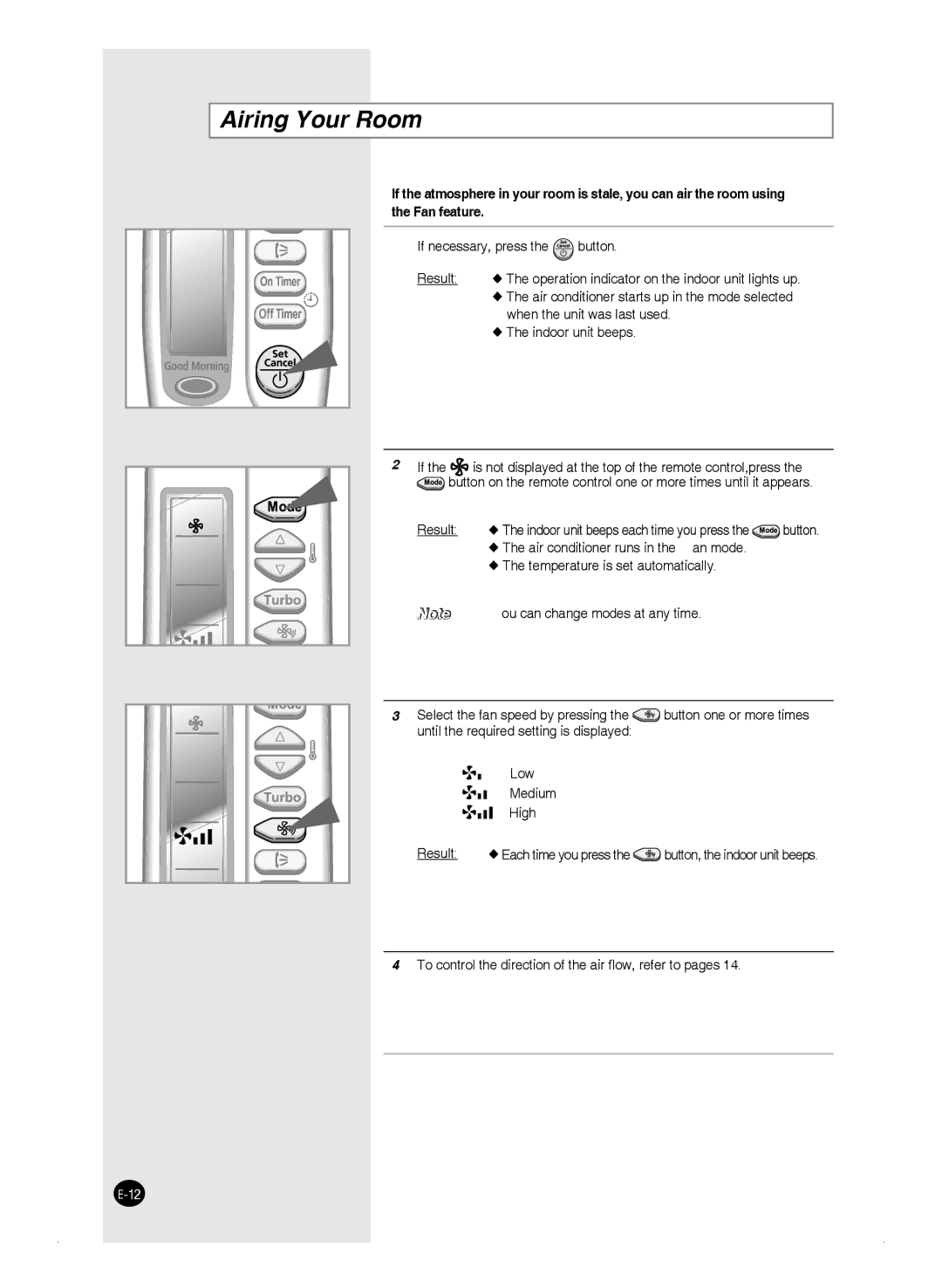 Samsung AQ24FANSER, AQ09FAN, AQ09FAX, AQ24FAX, AQ18FAN, AQ18FAX, AQ12FANEUR, AQ12FAXEUR, AQ12FANSEU manual Airing Your Room 