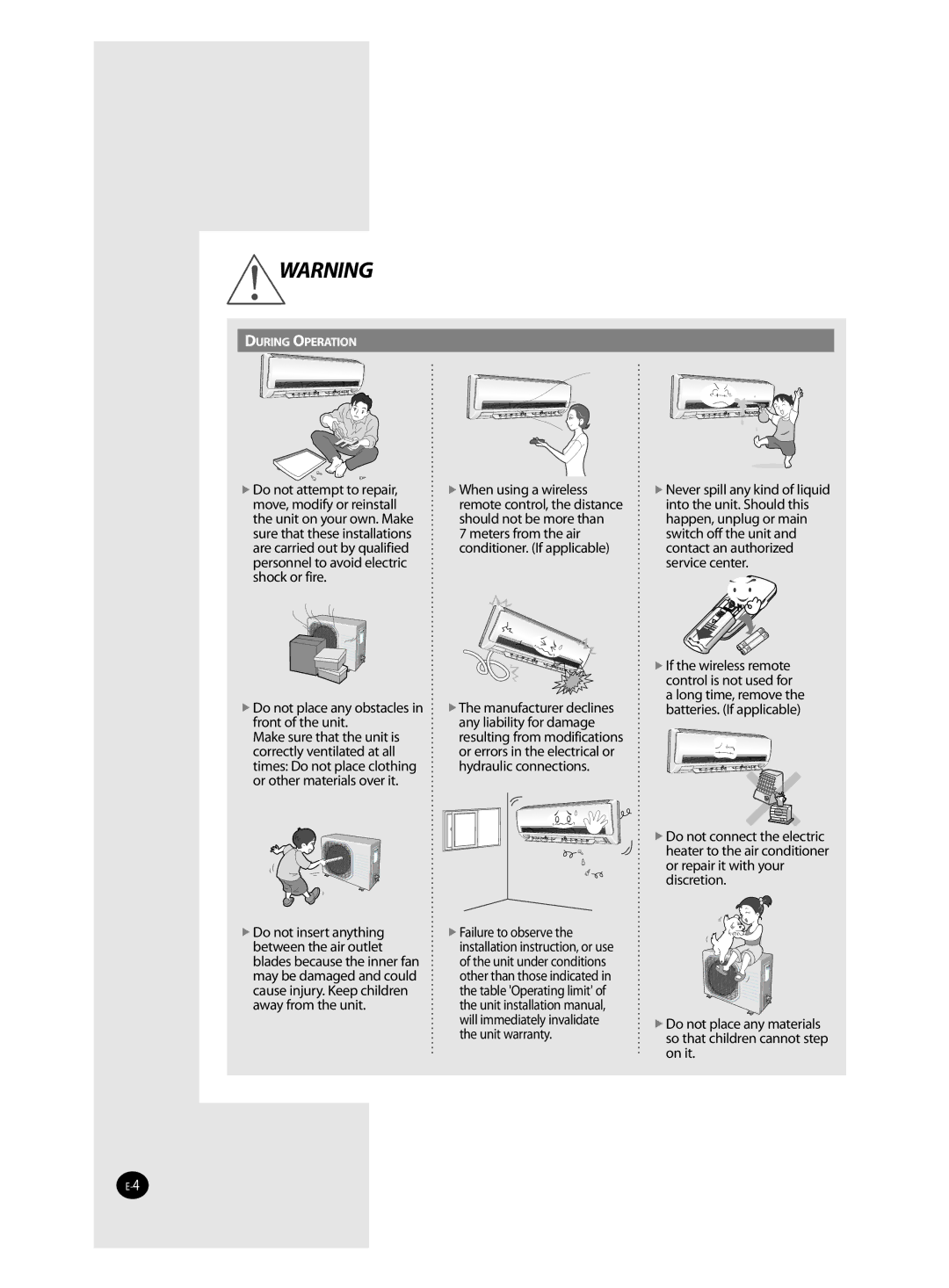 Samsung AQ12FBN, AQ12FBX, AQ12FANEUR, AQ12FANSEU, AQ18FANEUR, AQ24FANEUR, AQ09FANEUR, AQ09JWAN manual During Operation 