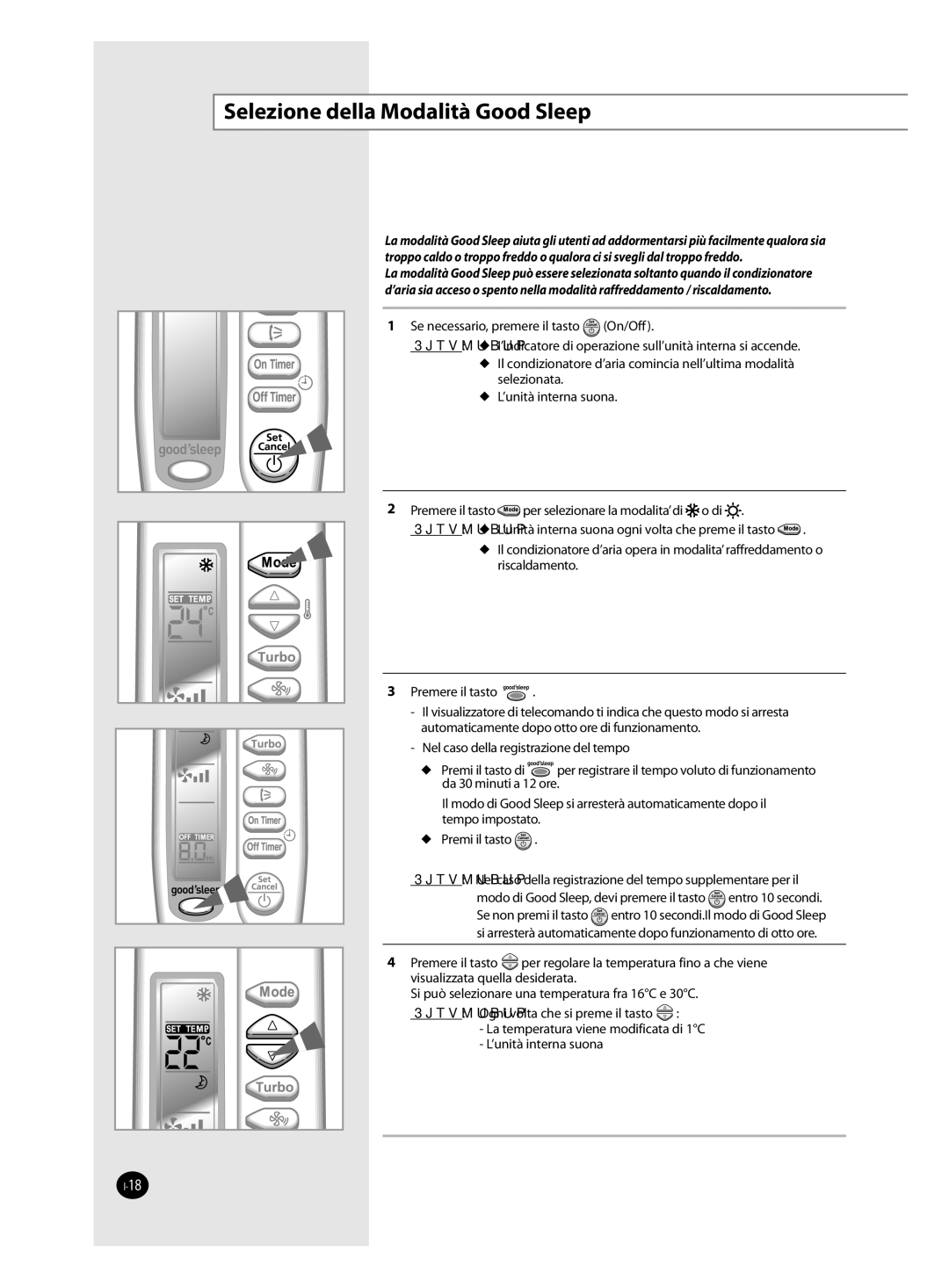 Samsung AQ12FBX, AQ09FAN, AQ24FAN, AQ12FAN, AQ18FAN, AQ12FBN manual Selezione della Modalità Good Sleep 