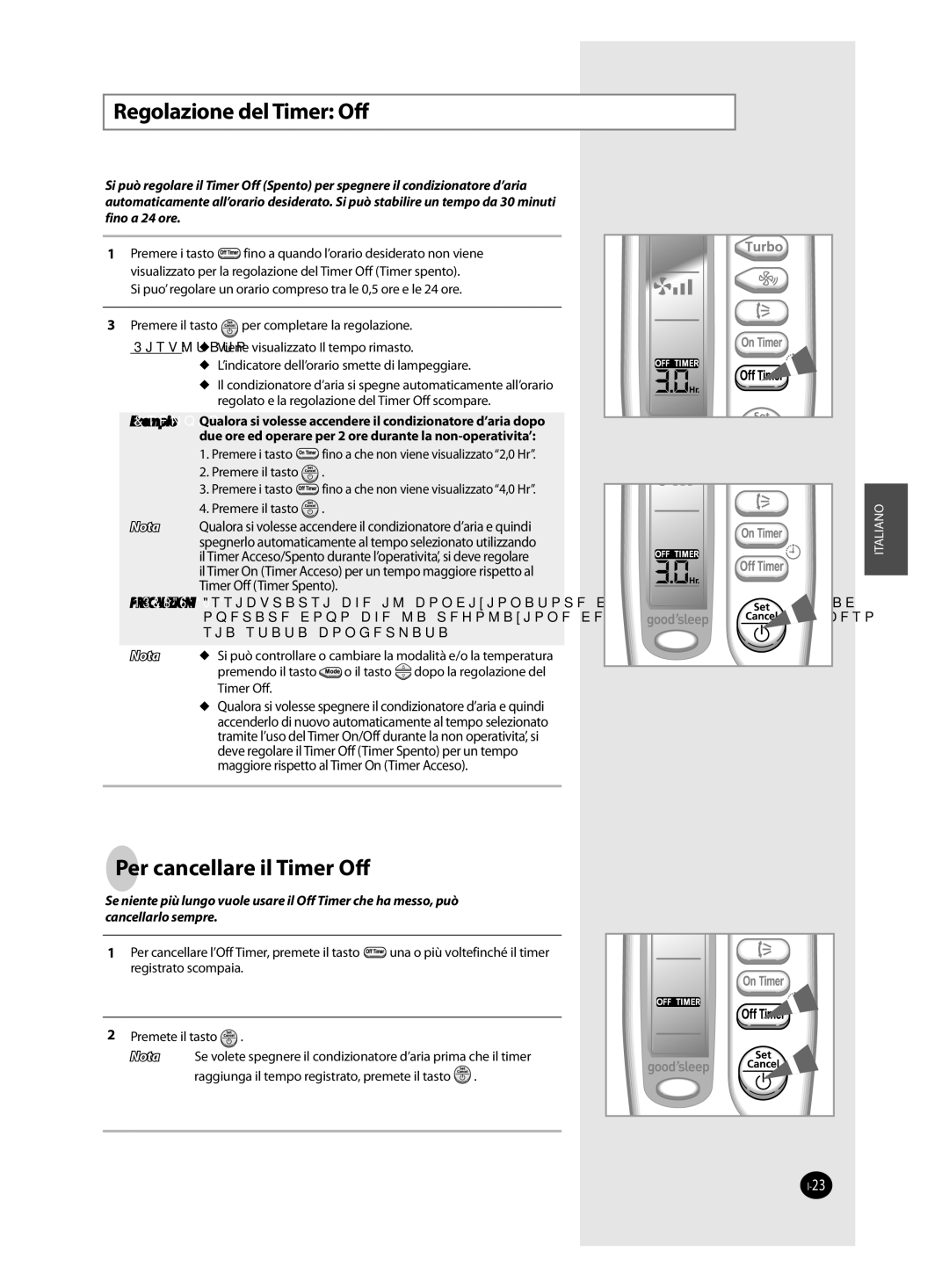 Samsung AQ12FBN, AQ09FAN, AQ24FAN, AQ12FAN, AQ18FAN, AQ12FBX manual Regolazione del Timer Off, Per cancellare il Timer Oﬀ 