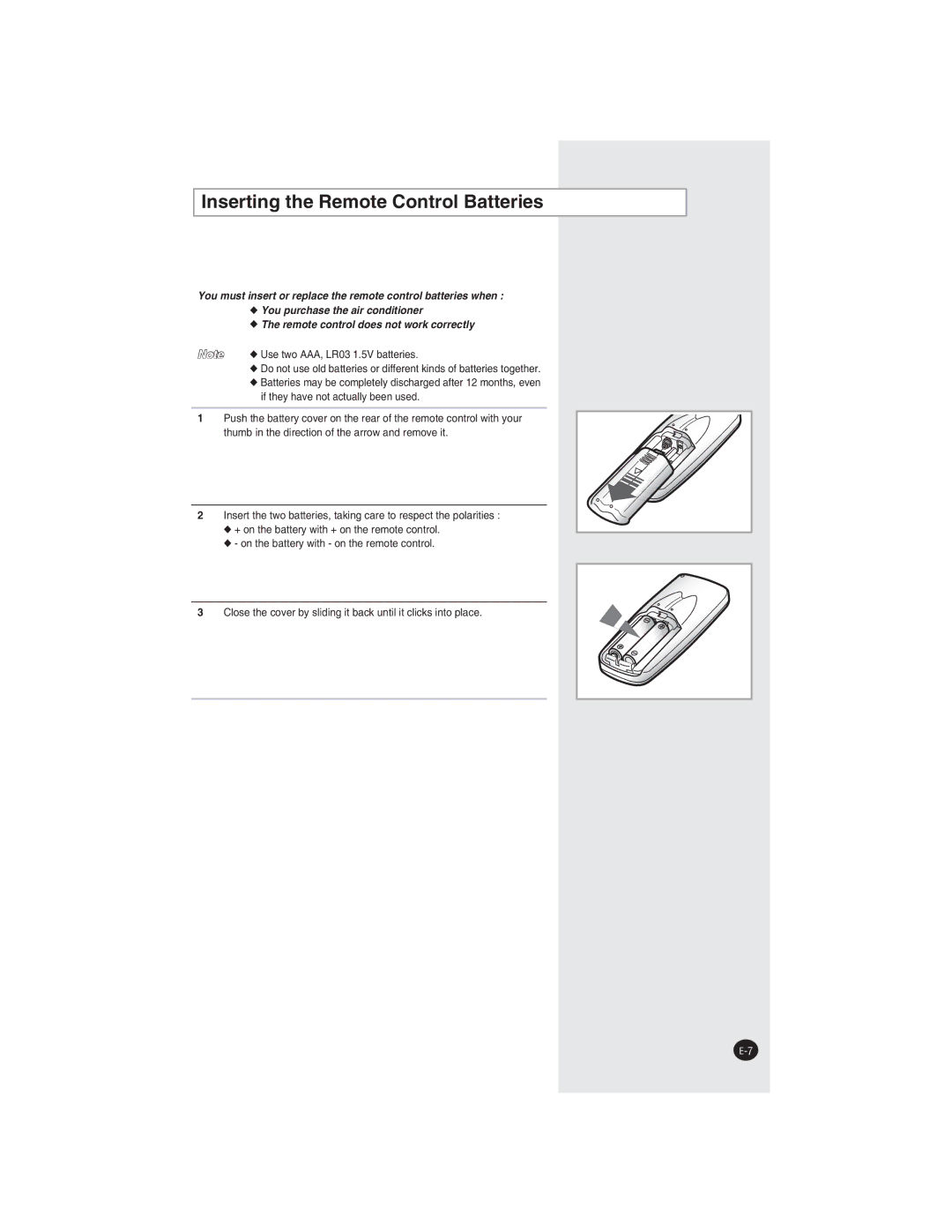 Samsung AQ09NLNSER, AQ09NLXSER manual +PUGTVKPIVJG4GOQVG%QPVTQN$CVVGTKGU 