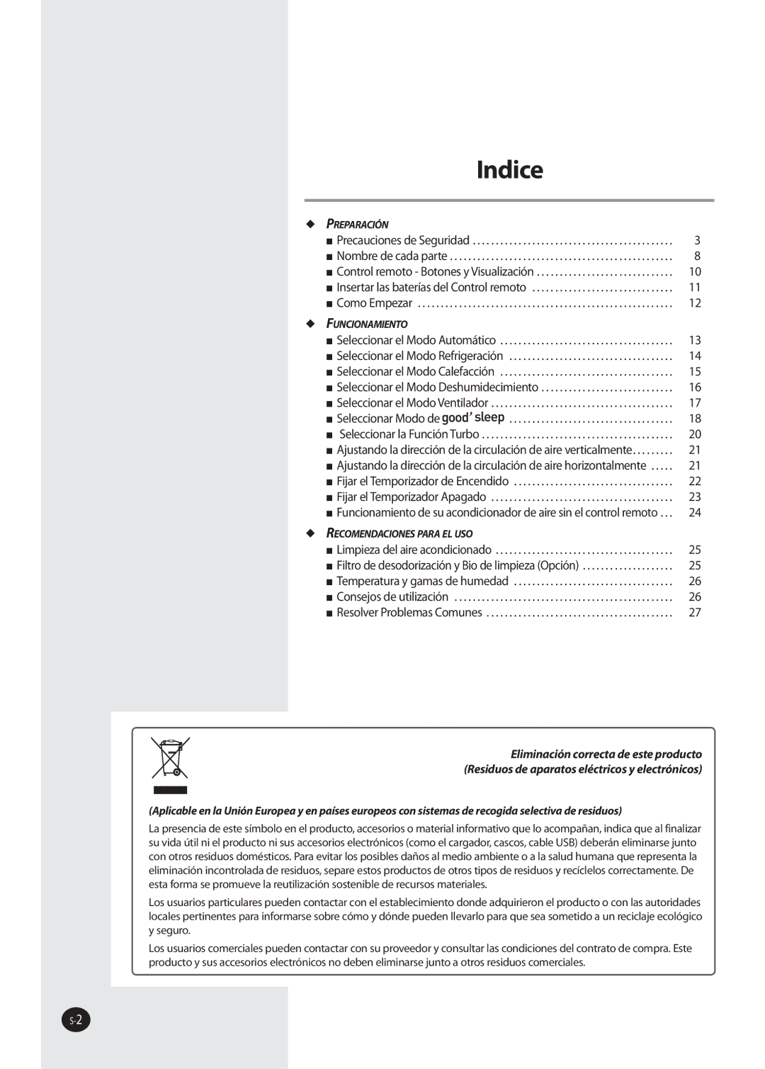 Samsung AQ12NSAX, AQ09NSAN, AQ09NSAX, AQ12NSAN, AQ12NSBN, AQ12FKN, AQ09FKN, AQ12NSBX, AQ12FKX, AQ09FKX manual Indice 