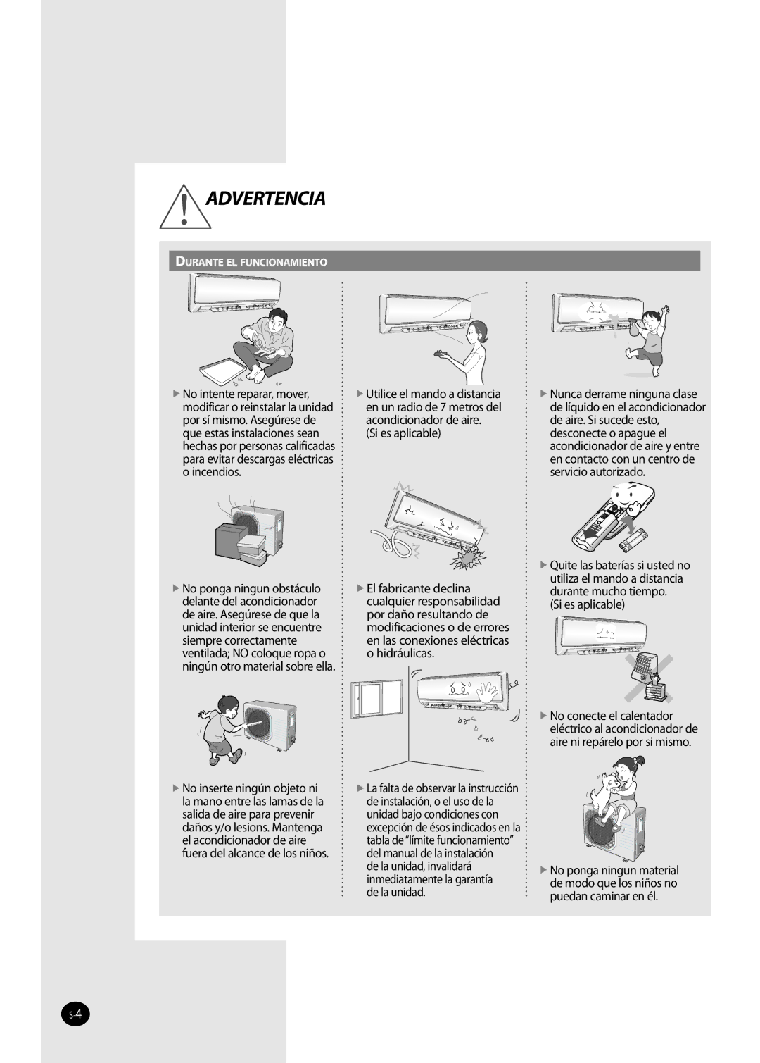 Samsung AQ12NSBN, AQ09NSAN, AQ09NSAX, AQ12NSAX, AQ12NSAN, AQ12FKN, AQ09FKN, AQ12NSBX, AQ12FKX, AQ09FKX manual Advertencia 