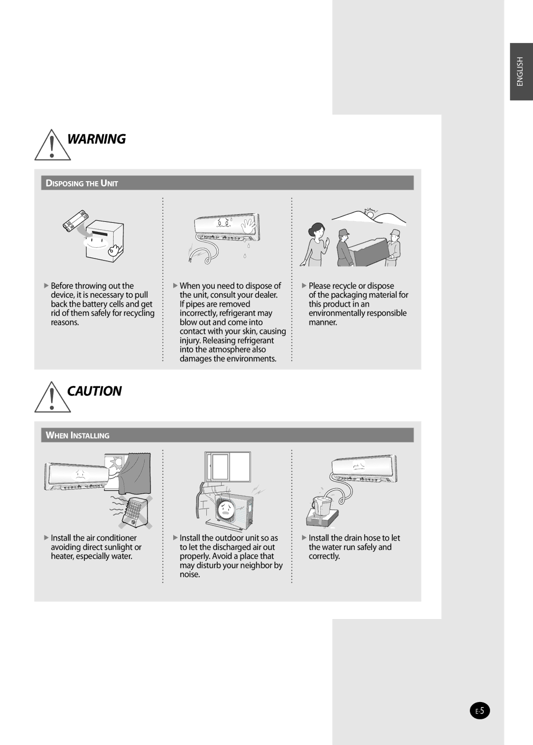 Samsung AQ09NSAX, AQ09NSAN, AQ09NSDX, AQ09NSDN, AQ12NSDX manual Install the outdoor unit so as, To let the discharged air out 