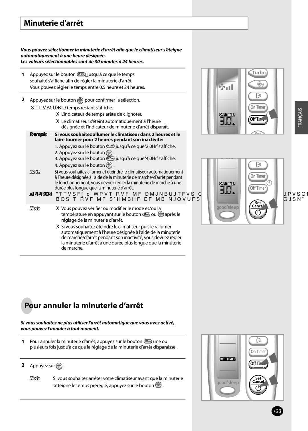 Samsung AQ12NSAN, AQ09NSAN, AQ09NSDX, AQ09NSDN, AQ12NSDX, AQ12NSDN manual Minuterie d’arrêt, Pour annuler la minuterie d’arrêt 