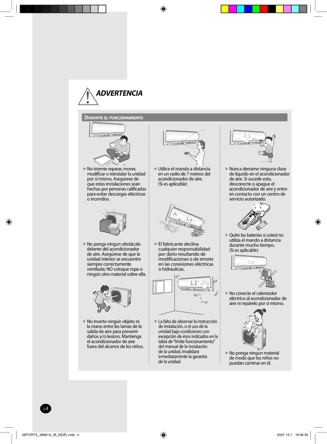 Samsung AQ12NSAX, AQ09NSAN, AQ12FCX, AQ09NSAX, AQ12NSAN, AQ12FCN, AQ12NSBN, AQ12NSBX, AS12FCXMID, AQ18FCNMID, AQ09FAMID Advertencia 