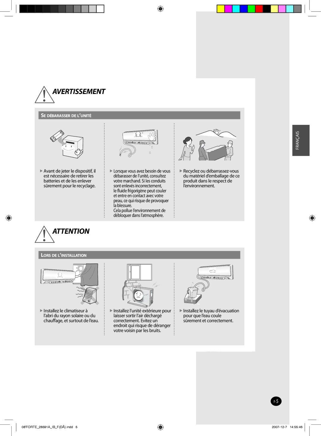 Samsung AQ24FAN, AQ09NSAN, AQ24FCN, AQ12FCX, AQ09FAN, AQ18NSAX, AQ18FCX, AQ09SAX, AQ24NSAN manual Avant de jeter le dispositif, il 