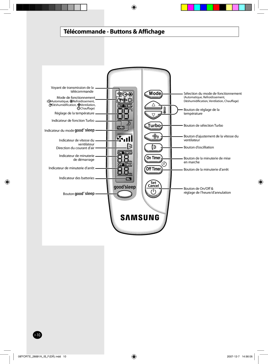 Samsung AQ09NSAX, AQ09NSAN, AQ24FCN, AQ12FCX, AQ09FAN, AQ24FAN, AQ18NSAX, AQ18FCX, AQ09SAX manual Télécommande Buttons & Affichage 