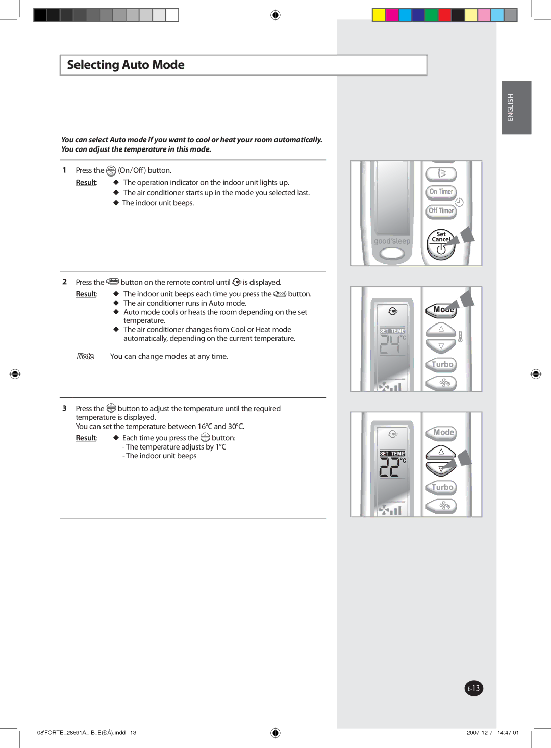 Samsung AQ09FAX, AQ09NSAN, AQ24FCN, AQ12FCX, AQ09FAN, AQ24FAN, AQ18NSAX, AQ18FCX, AQ09SAX, AQ24NSAN Selecting Auto Mode, Result 