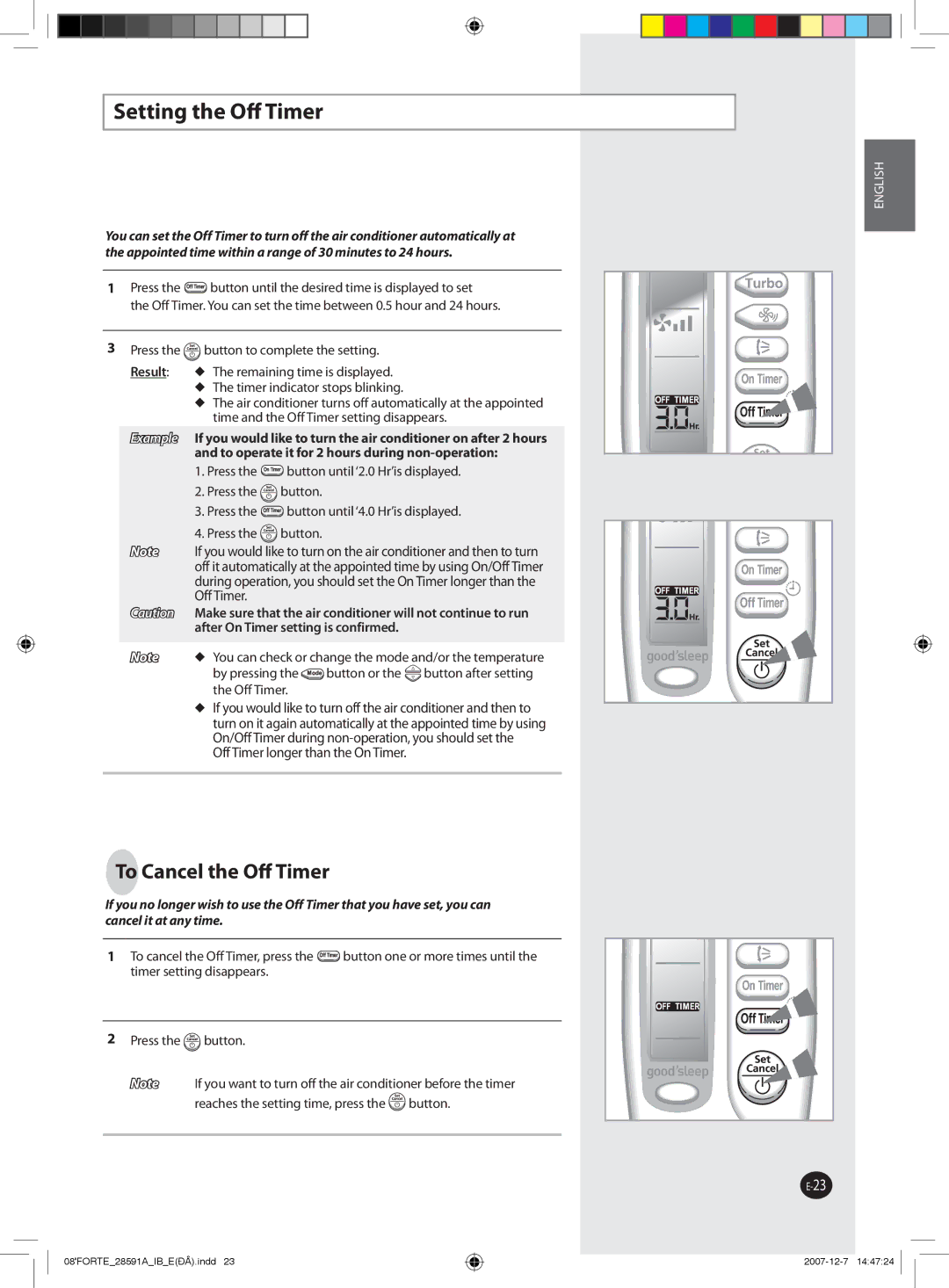 Samsung AQ12NSBN, AQ09NSAN, AQ24FCN, AQ12FCX, AQ09FAN, AQ24FAN manual Setting the Oﬀ Timer, Off Timer longer than the On Timer 