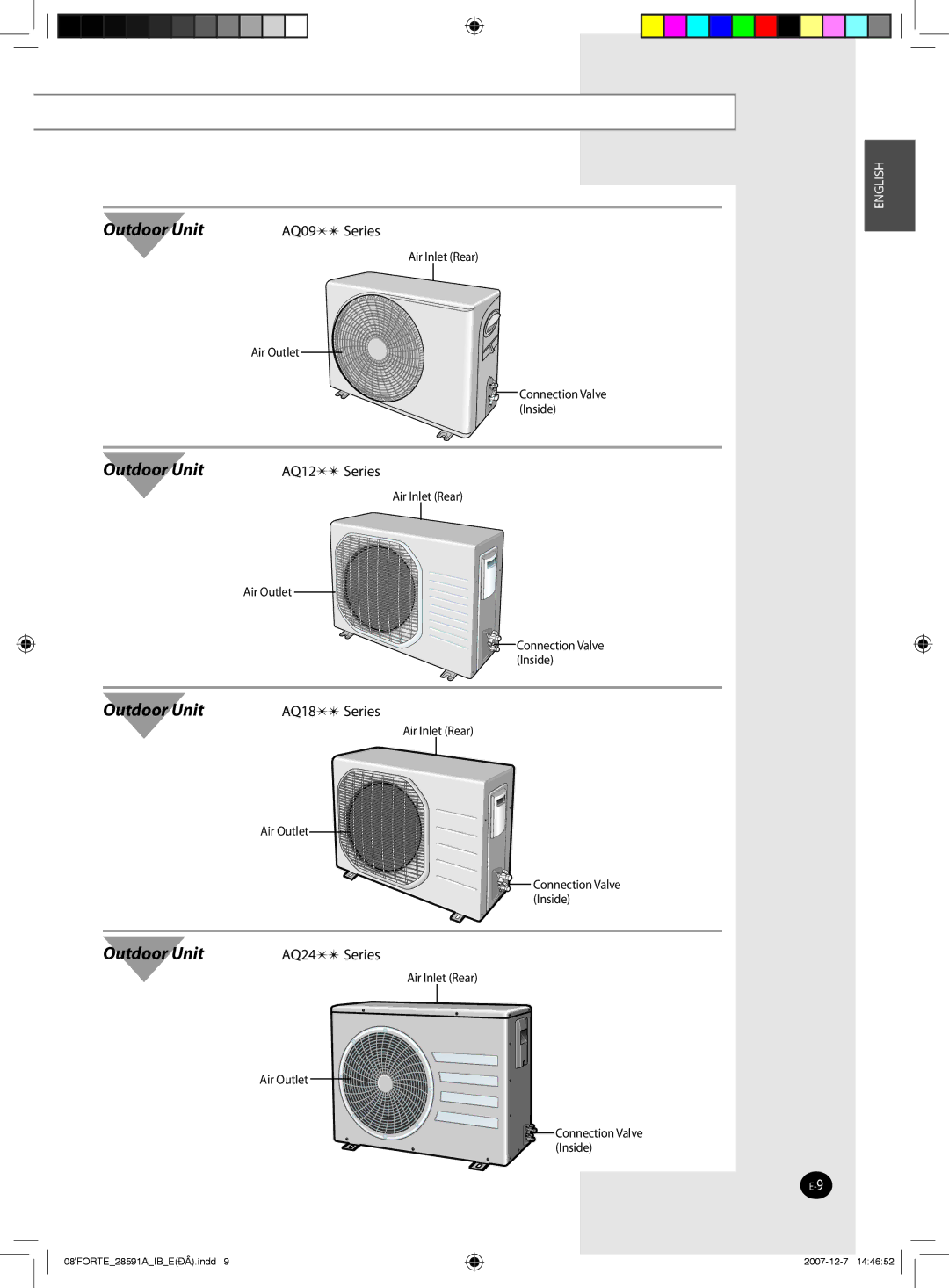 Samsung AQ24NSAN, AQ09NSAN, AQ24FCN, AQ12FCX, AQ09FAN, AQ24FAN, AQ18NSAX, AQ18FCX, AQ09SAX, AQ09NSAX, AQ09FDX, AQ09FDN Outdoor Unit 