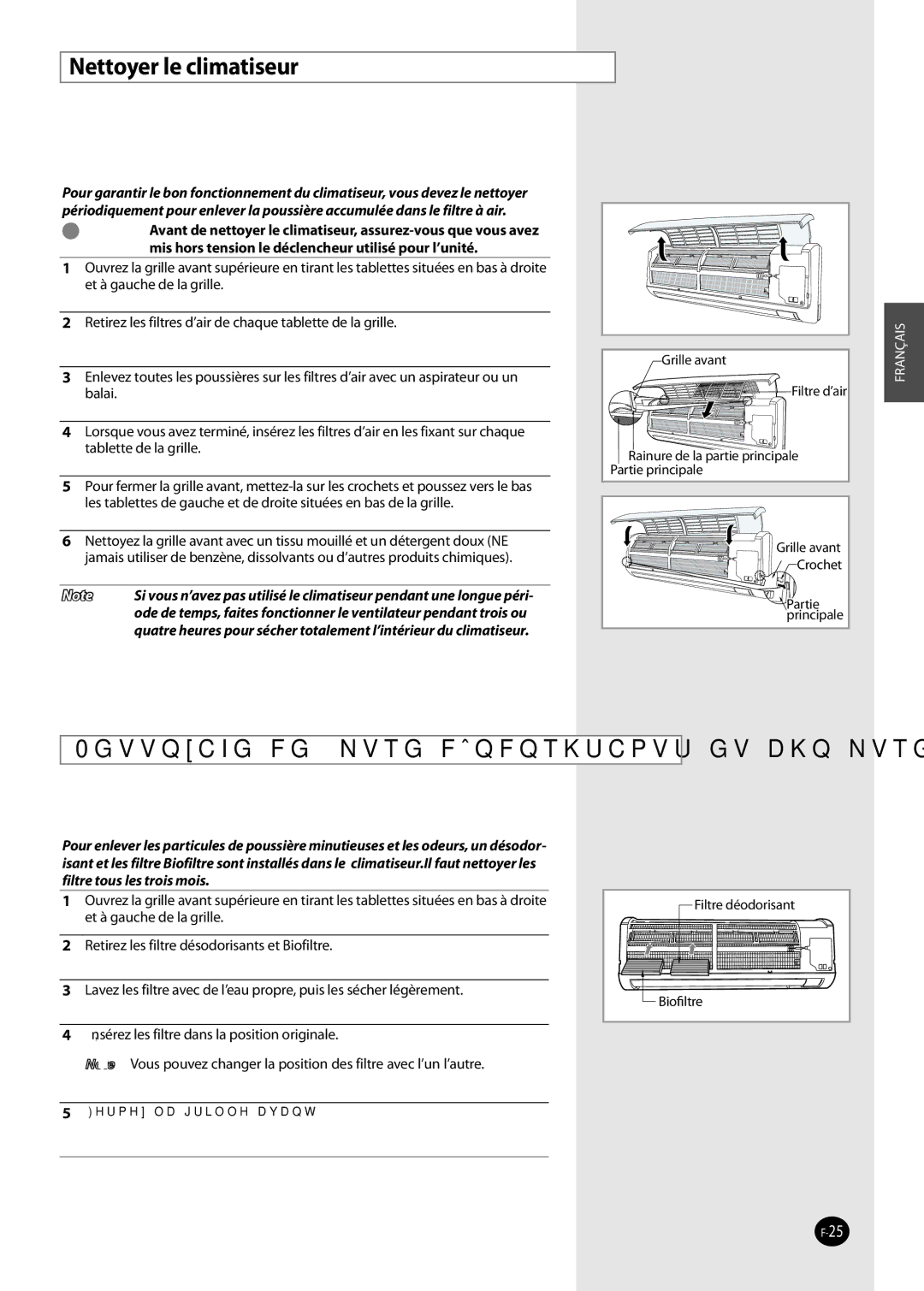 Samsung AQV09EWAX, AQ09NSDX, AQV12FKX manual Nettoyer le climatiseur, Nettoyage de ﬁltre déodorisants et bioﬁltre Optionnel 