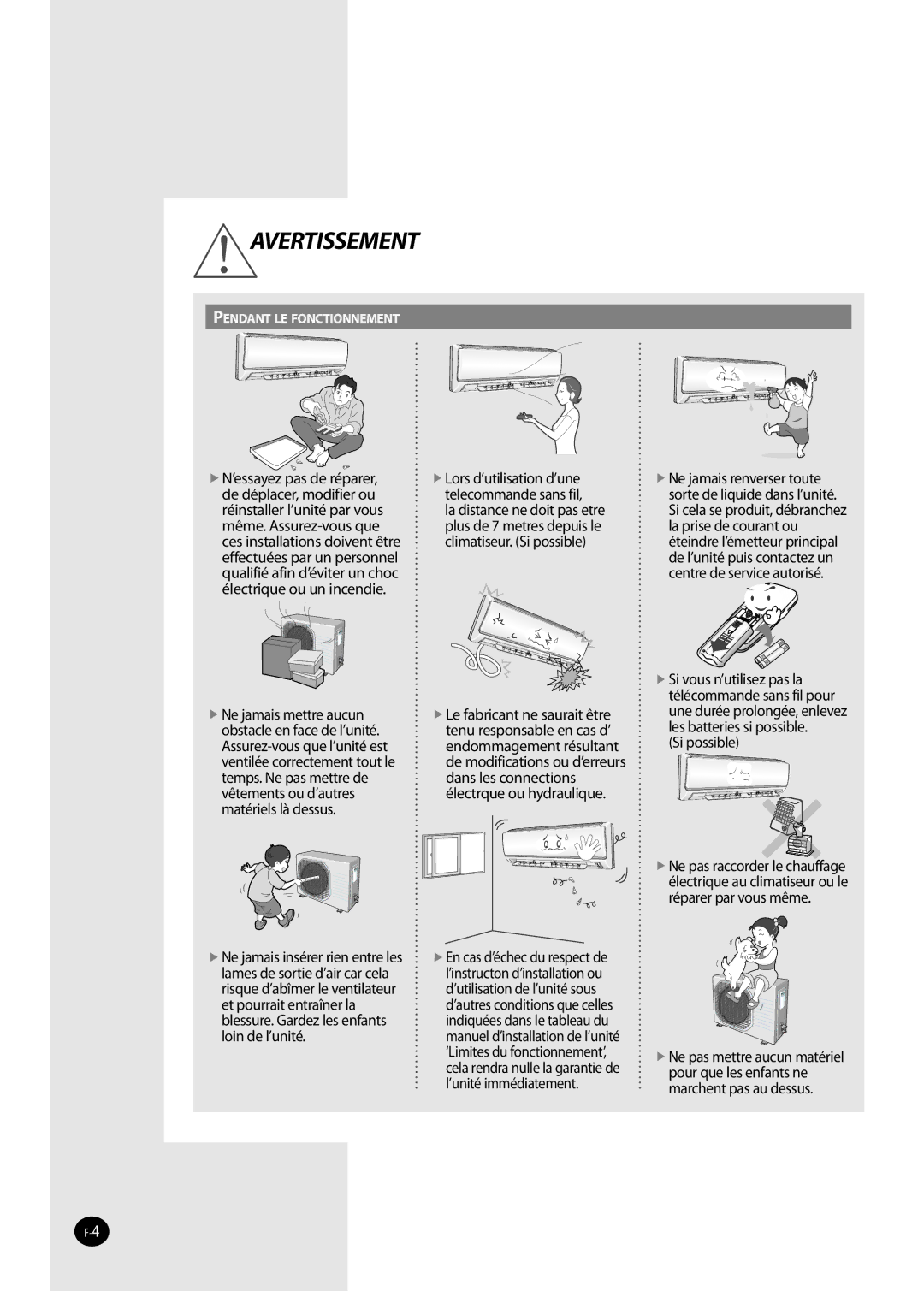 Samsung AQV24VBEN, AQ09NSDX, AQV12FKX, AQV12FKN, AQ09NSDN, AQV18NSCN, AQV24VBEX, AQV24NSBN, AQV18NSCX, AQV24NSBX Avertissement 