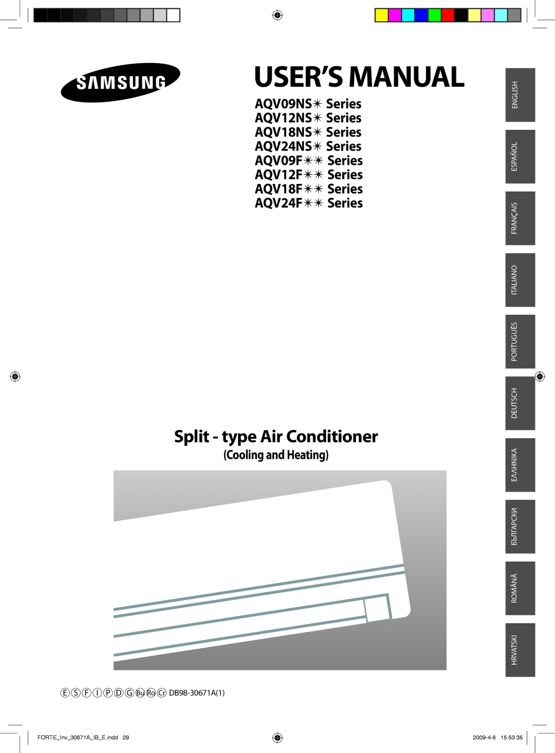 Samsung AQ12CANSER, AQ09NSDX, AQV12FKX, AQV12FKN, AQ09NSDN, AQV24VBEN Cooling and Heating, F I P D G Bu Ro Cr DB98-30671A1 