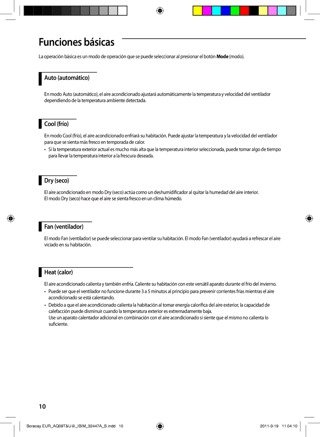 Samsung AQ09TSBN manual Funciones básicas 