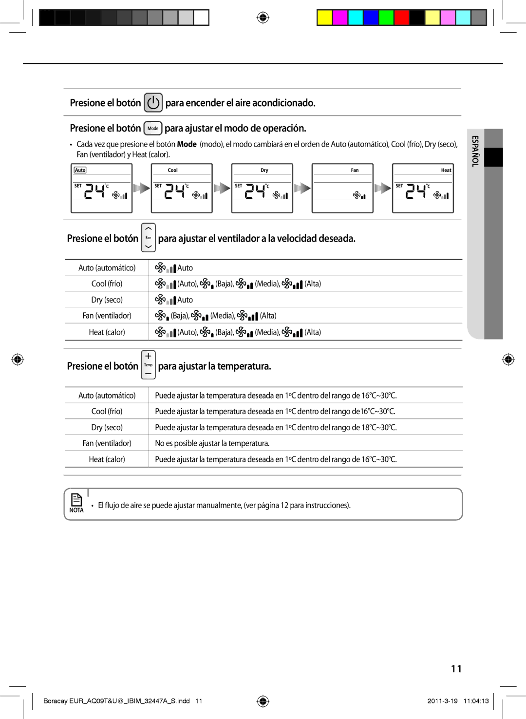 Samsung AQ09TSBN manual Para ajustar la temperatura 