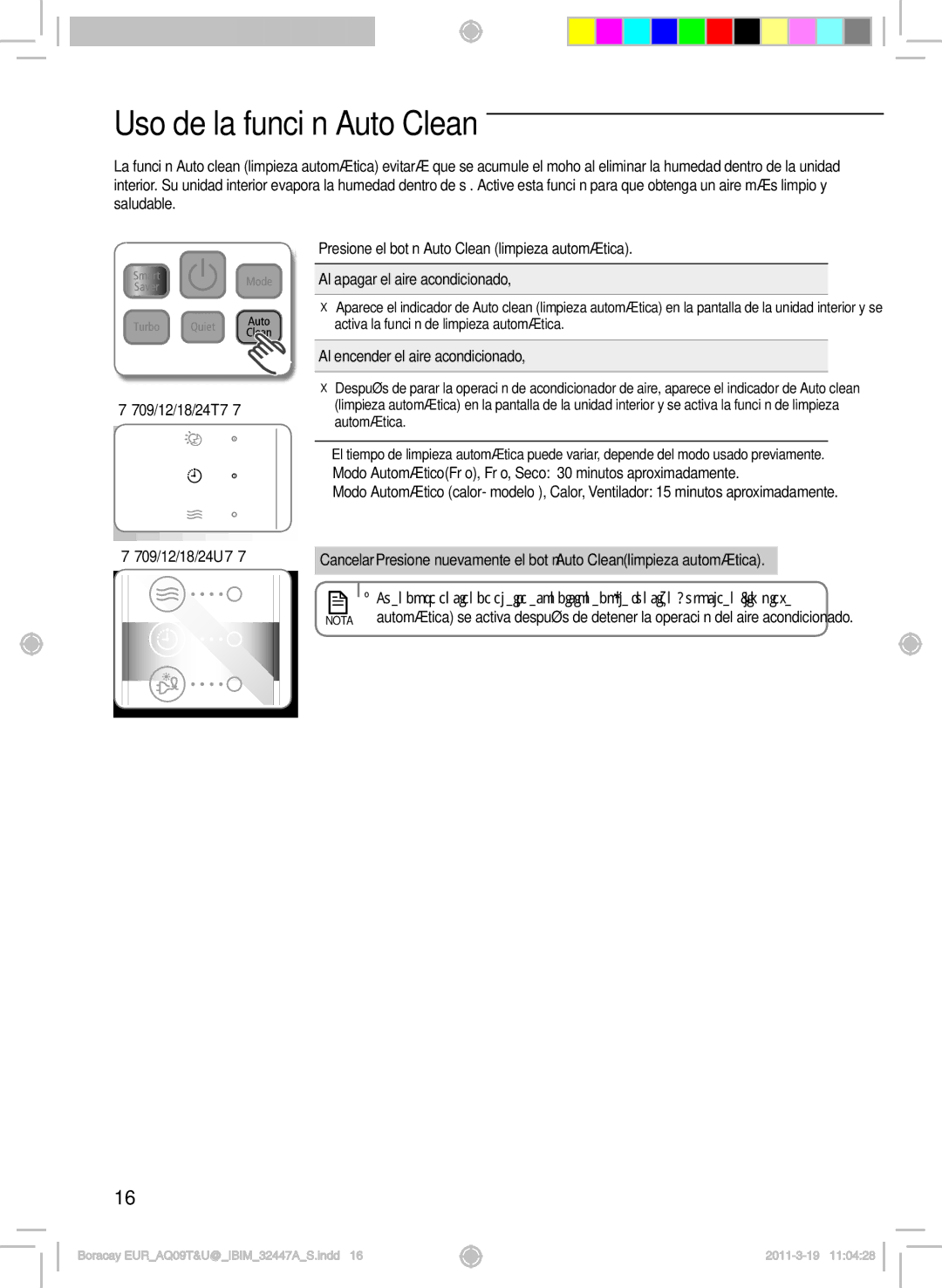 Samsung AQ09TSBN manual Uso de la función Auto Clean, Al encender el aire acondicionado 