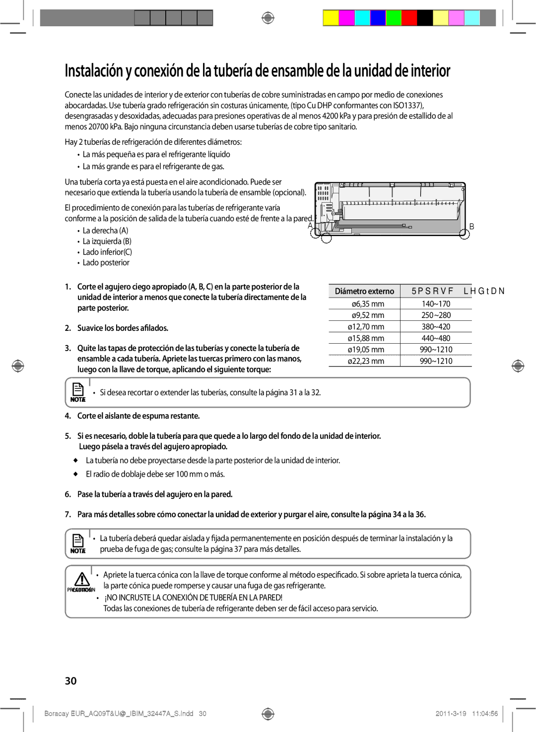 Samsung AQ09TSBN manual Parte posterior, Suavice los bordes afilados, Corte el aislante de espuma restante 