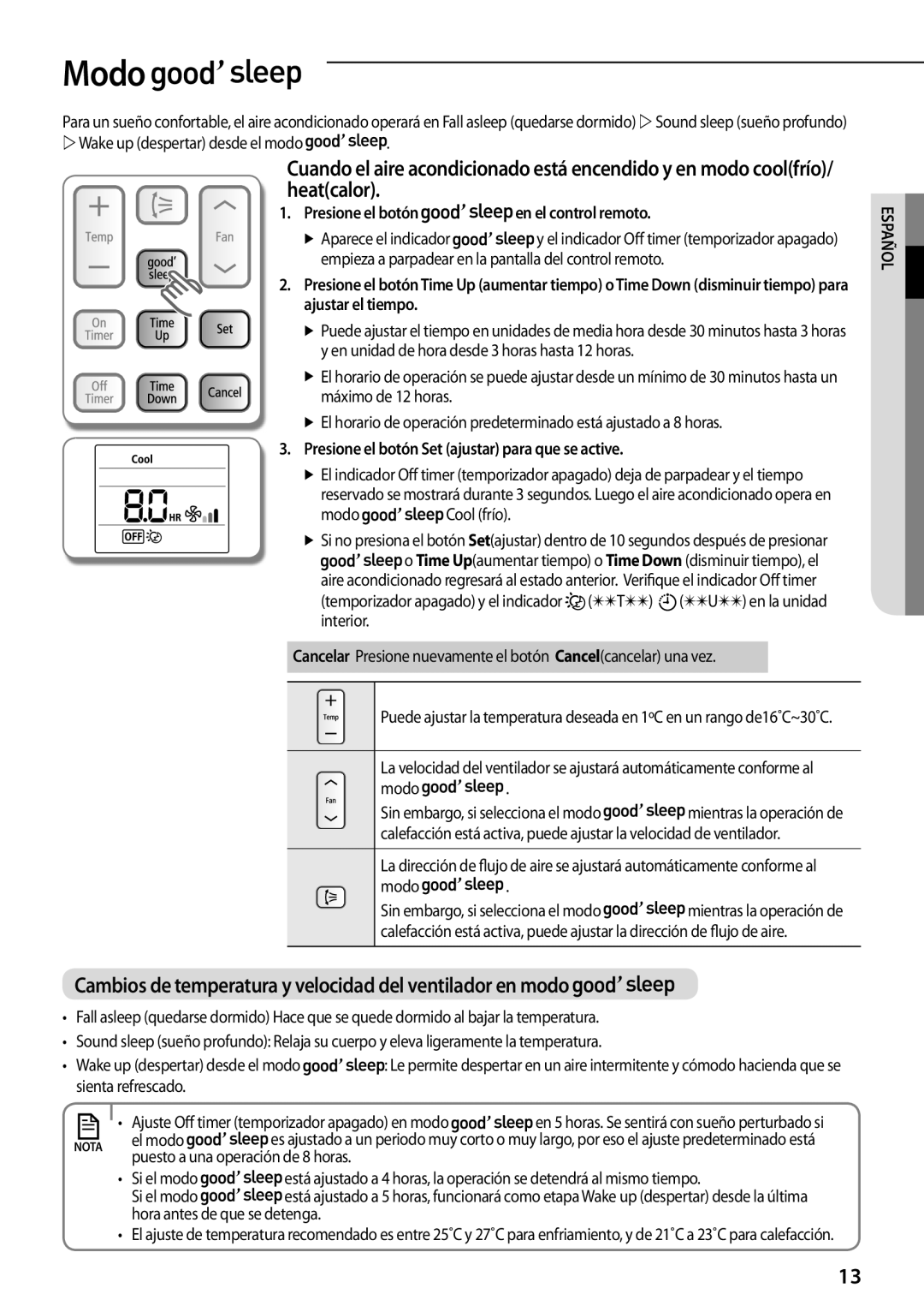 Samsung AQ09TSBXEUR manual Modo, Presione el botón en el control remoto, Presione el botón Set ajustar para que se active 