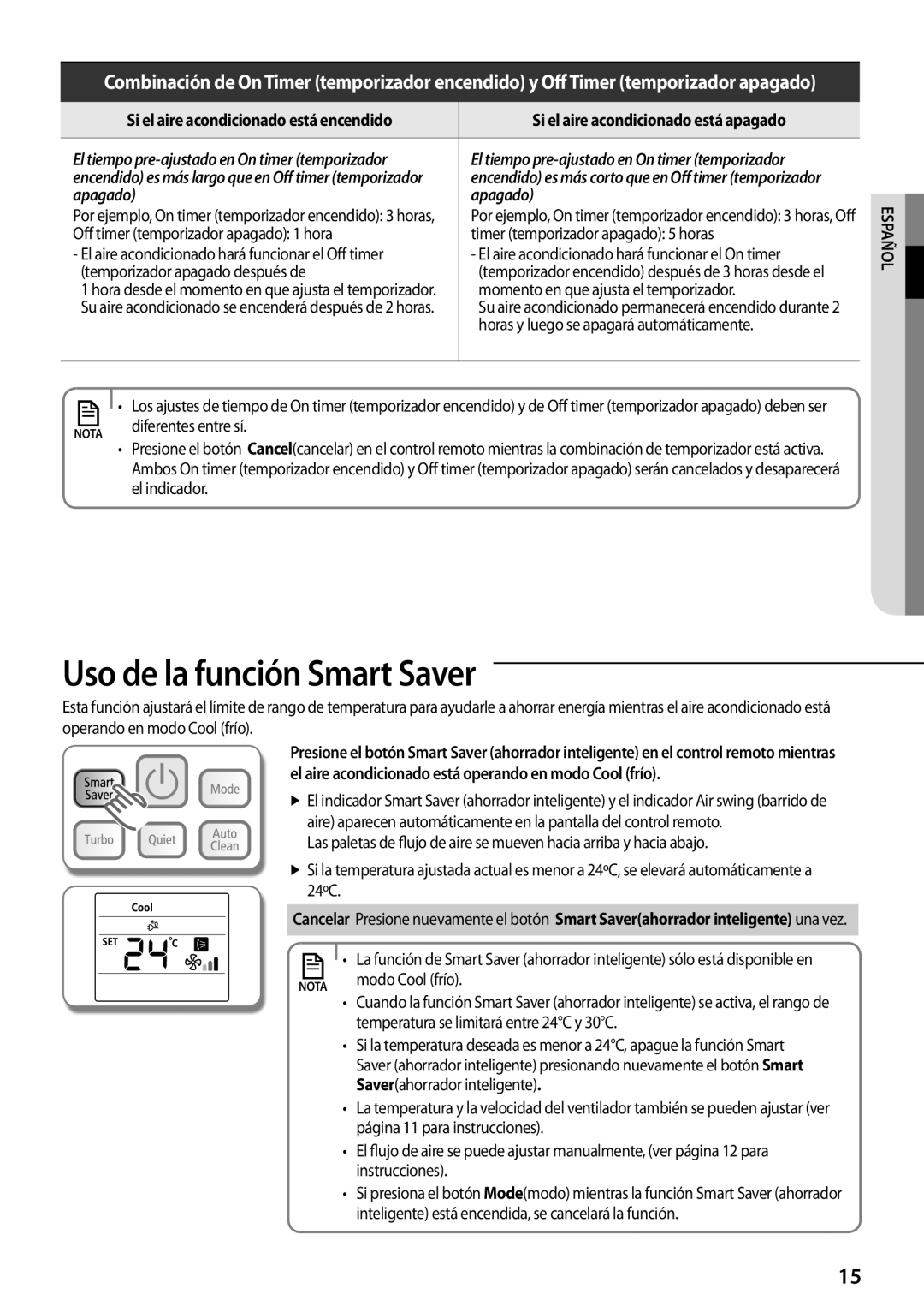 Samsung AQV12UGFXEUR, AQ09TSBNEUR, AQ09TSBXEUR manual Uso de la función Smart Saver, Diferentes entre sí, El indicador 