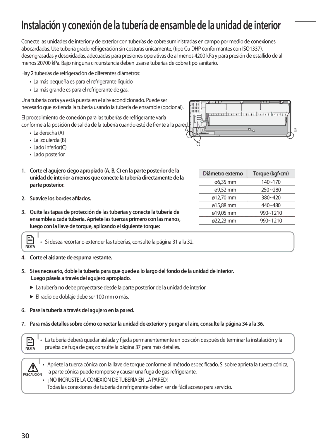 Samsung AQV12UGFNEUR, AQ09TSBNEUR manual Parte posterior, Suavice los bordes afilados, Corte el aislante de espuma restante 