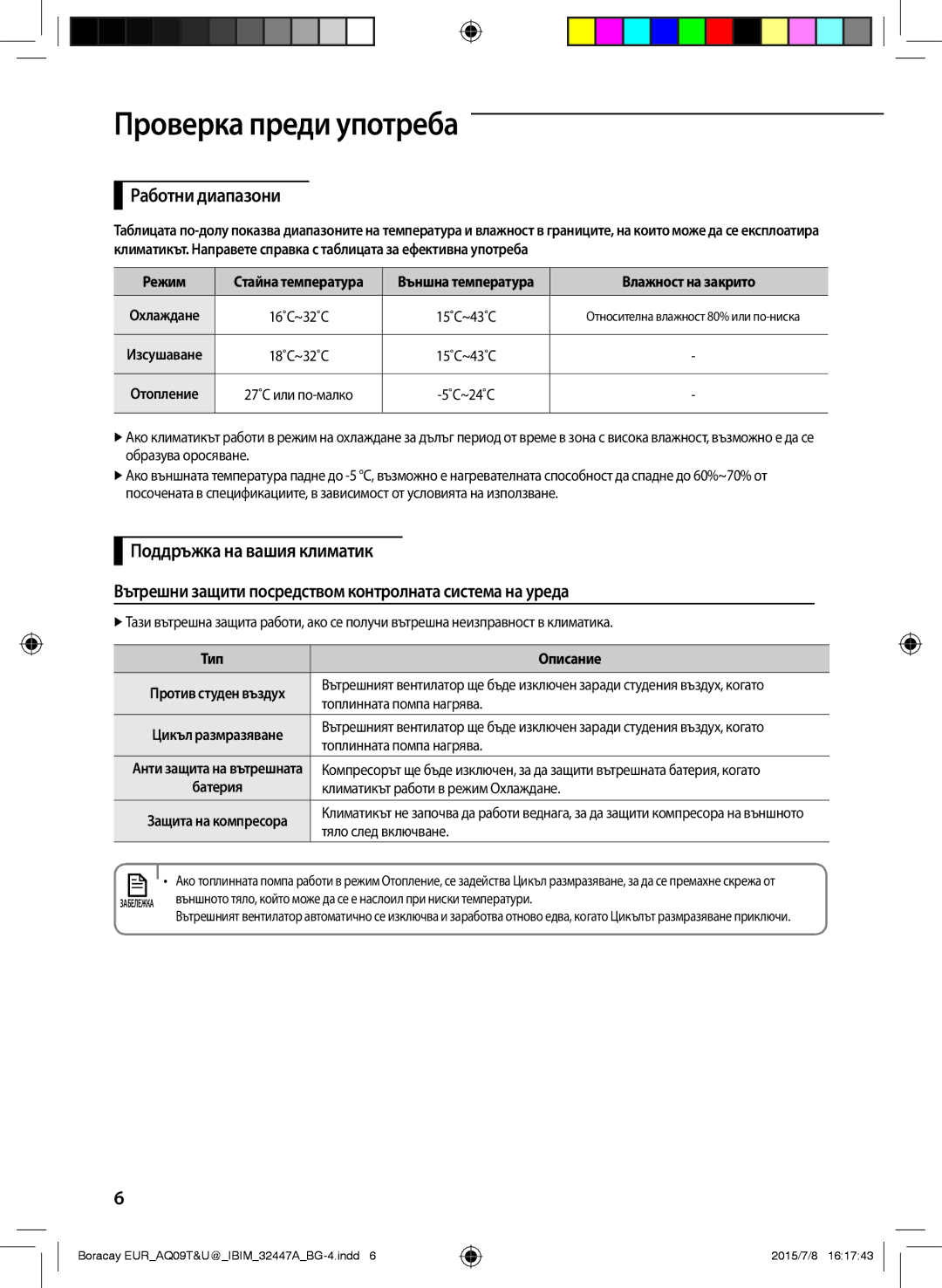 Samsung AQ09TSBXCEE, AQ12TSBXCEE, AQ12TSBNCEE, AQ09TSBNCEE manual Проверка преди употреба, Работни диапазони 