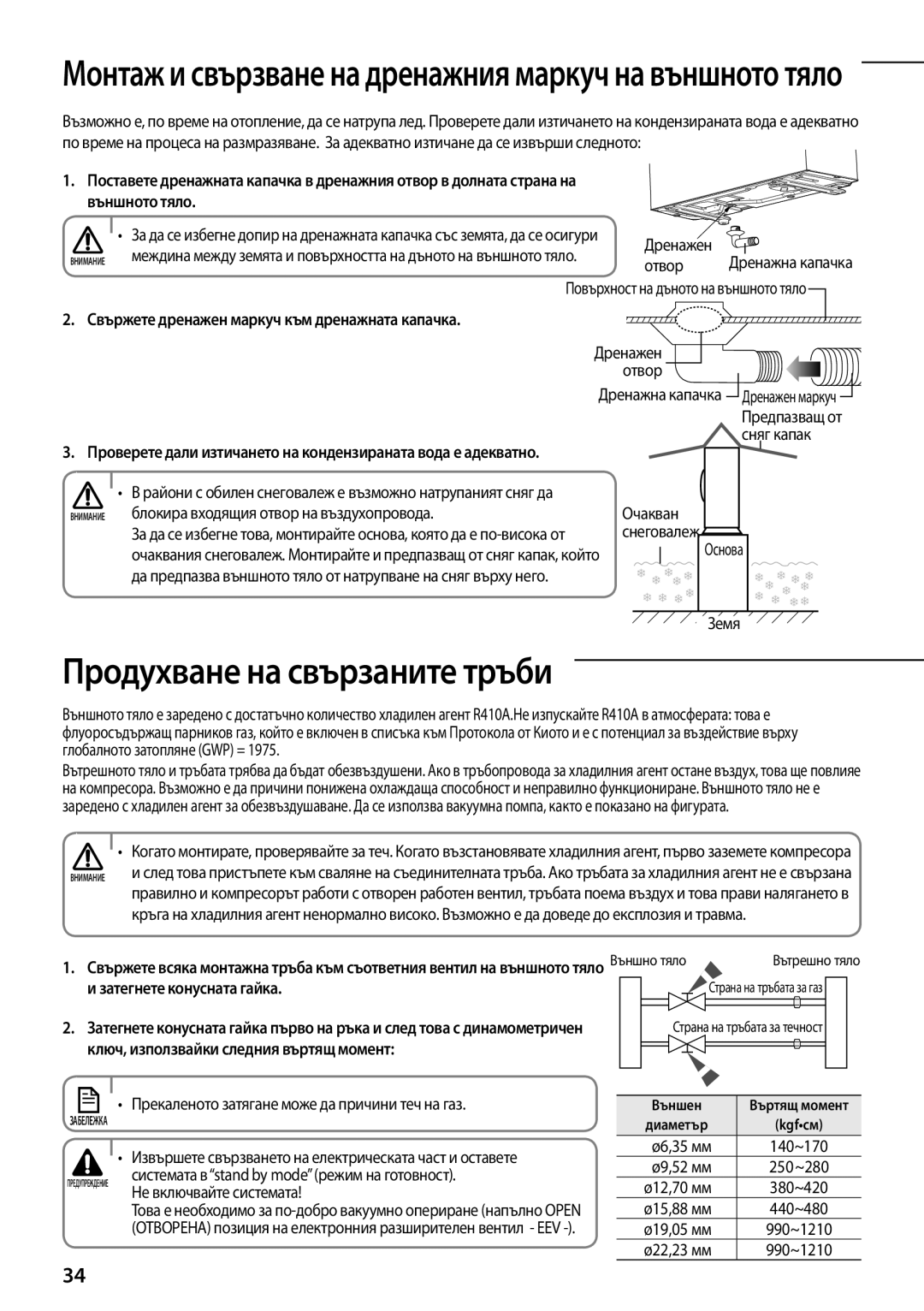 Samsung AQ12TSBN, AQ09TSBX Продухване на свързаните тръби, Външното тяло, Свържете дренажен маркуч към дренажната капачка 