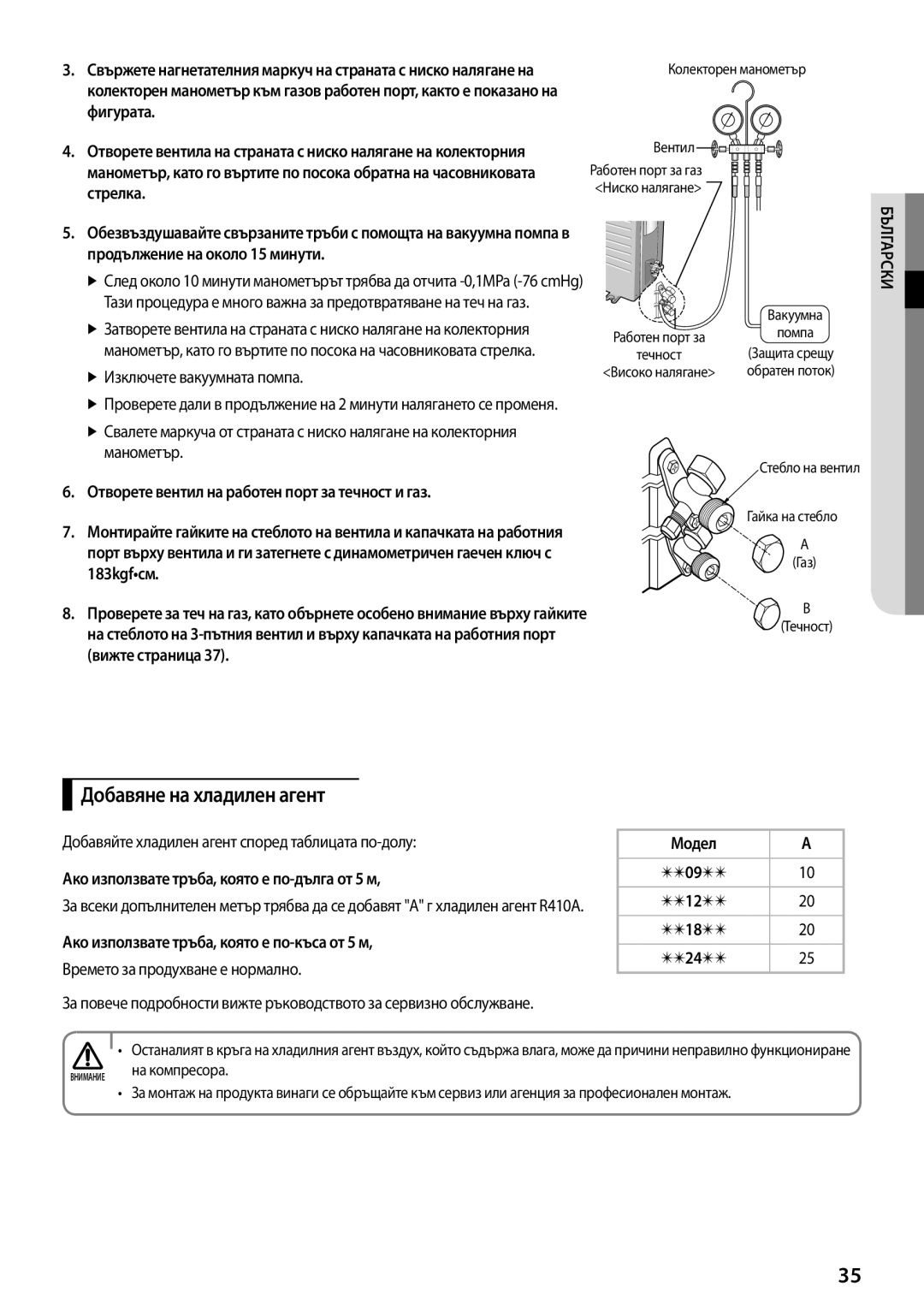 Samsung AQ12TSBXCEE, AQ12TSBNCEE, AQ09TSBXCEE, AQ09TSBNCEE manual Добавяне на хладилен агент 