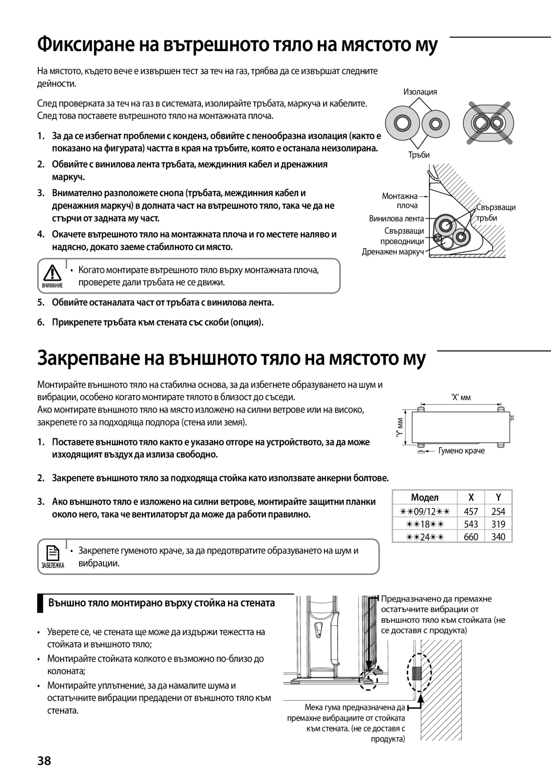 Samsung AQ09TSBXCEE, AQ12TSBXCEE, AQ12TSBNCEE, AQ09TSBNCEE manual Закрепване на външното тяло на мястото му 