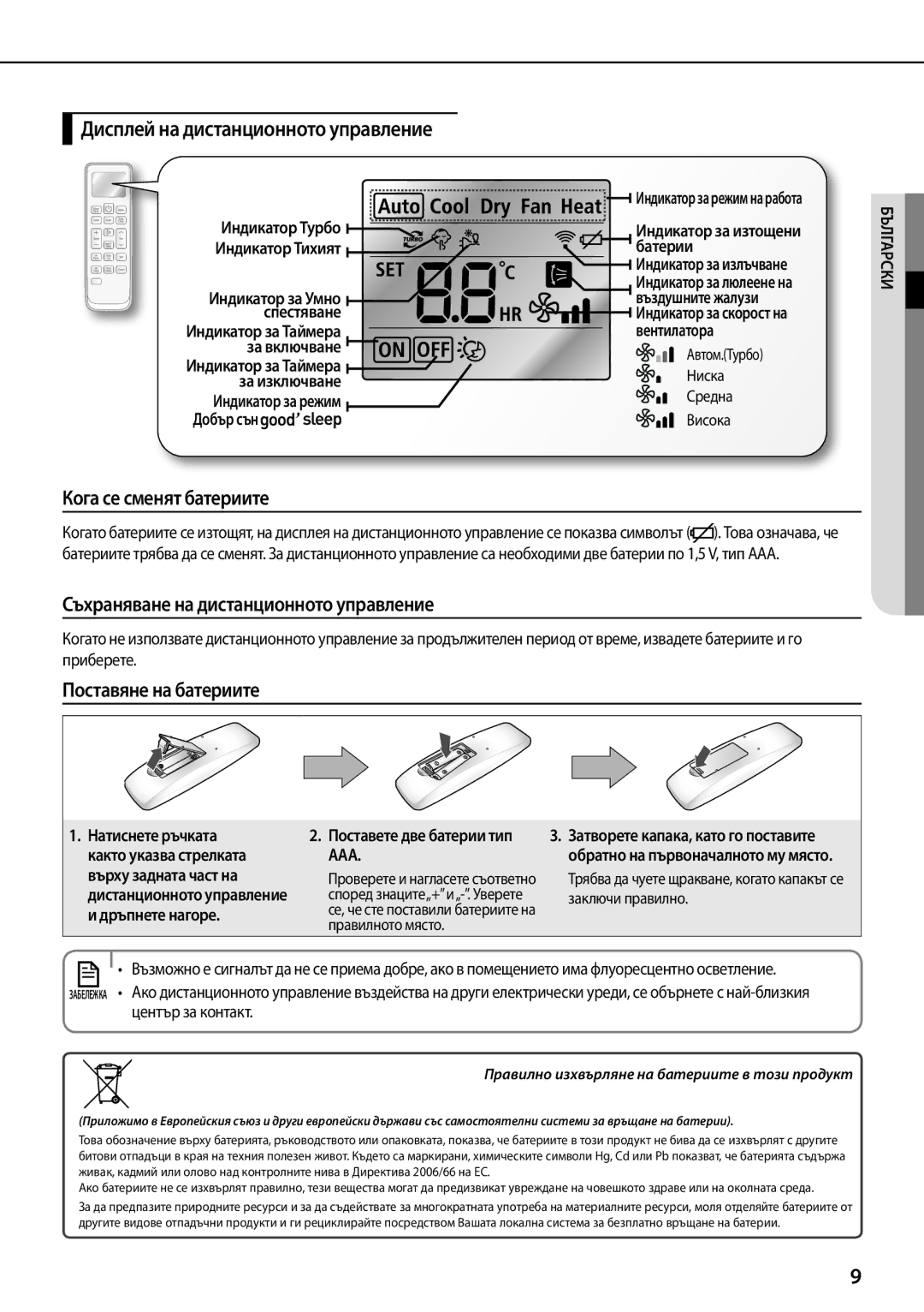 Samsung AQ12TSBXCEE, AQ12TSBNCEE, AQ09TSBXCEE, AQ09TSBNCEE manual Дисплей на дистанционното управление 