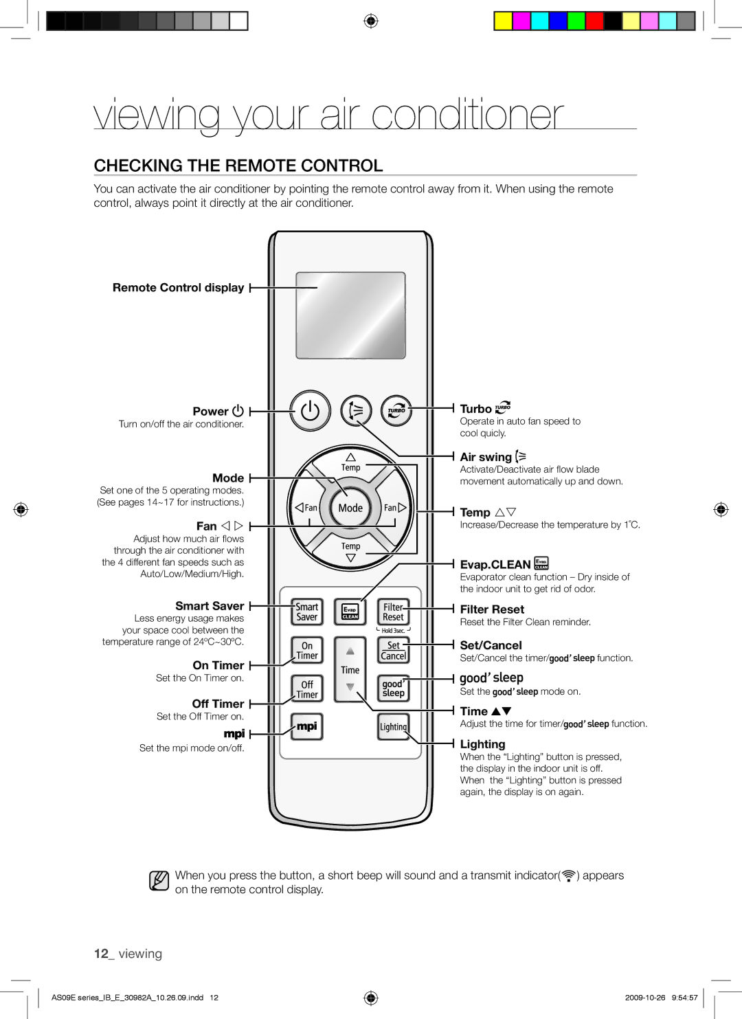 Samsung AS24ESANXSG, AQ09UGDX, AS18ESANMID, AS18ESANXSG, AS18ESAXMID, AS18ESAXUMG manual Checking the Remote Control, Fan   