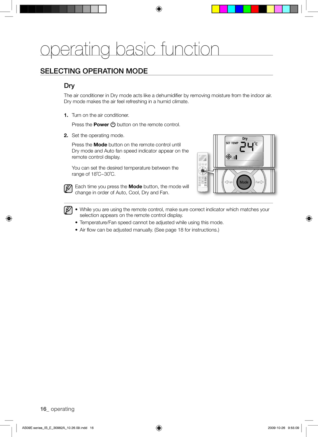 Samsung AS18ESAXMID, AQ09UGDX, AS18ESANMID, AS18ESANXSG, AS18ESAXUMG, AS18ESAXXSG, AS24ESAXUMG, AS24ESAXXSG, AS24ESANMID manual Dry 