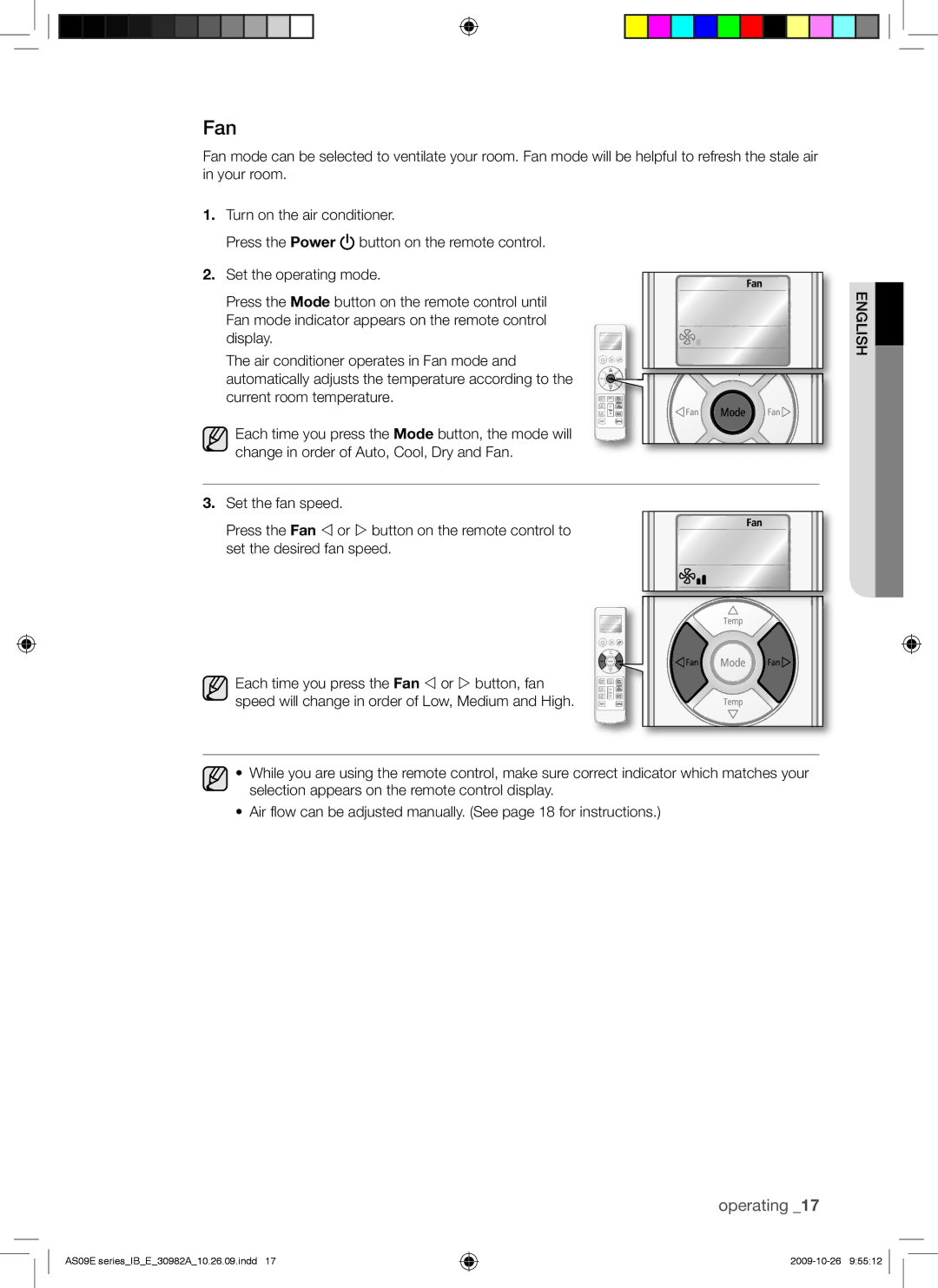 Samsung AS18ESAXUMG, AQ09UGDX, AS18ESANMID, AS18ESANXSG, AS18ESAXMID, AS18ESAXXSG, AS24ESAXUMG, AS24ESAXXSG, AS24ESANMID manual Fan 