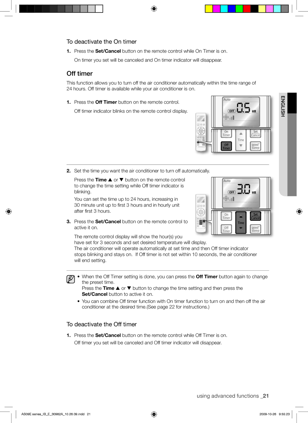 Samsung AS24ESANMID, AQ09UGDX, AS18ESANMID, AS18ESANXSG, AS18ESAXMID, AS18ESAXUMG manual Off timer, To deactivate the On timer 