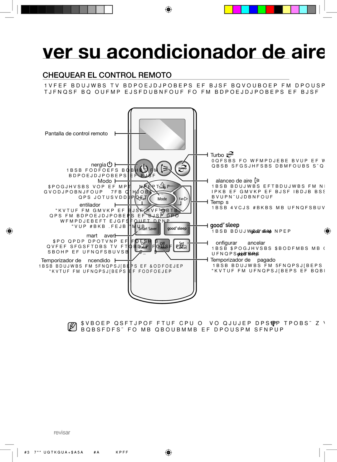 Samsung AQ12UUANMID, AQ09UUANMID, AQ24UUAXMID manual Chequear EL Control Remoto, Pantalla de control remoto Turbo Energía 