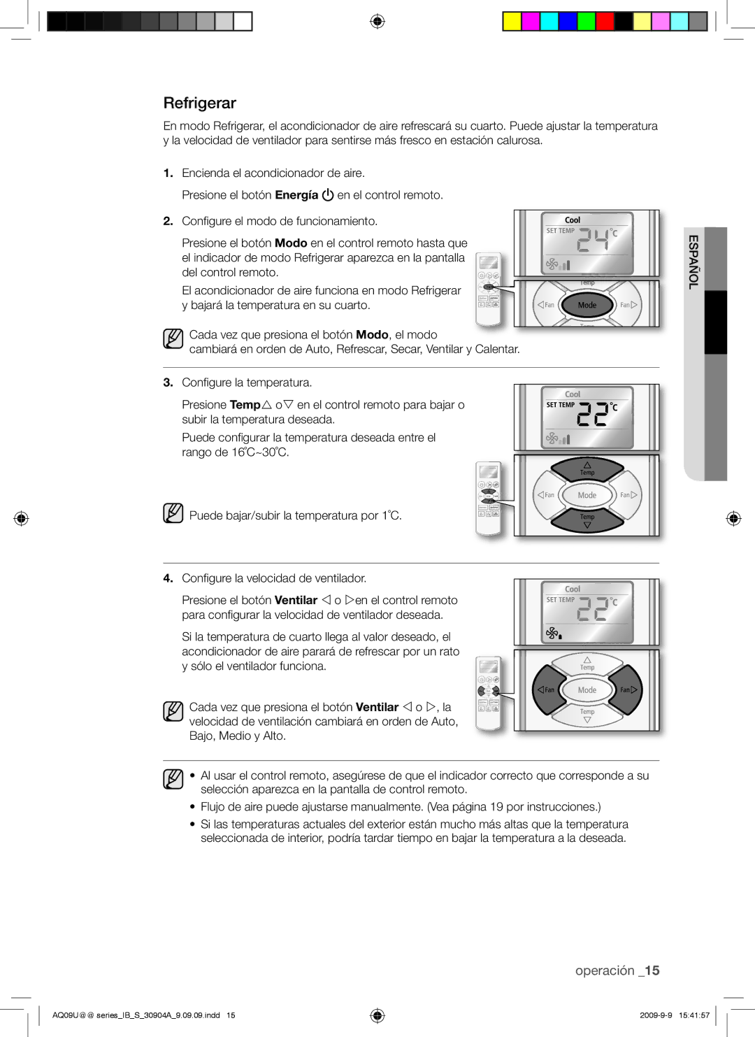 Samsung AQ18UUANMID, AQ09UUANMID, AQ24UUAXMID, AQ12UUANMID, AQ24UUANMID, AQ18UUAXMID, AQ09UUAXMID, AQ09ESANMID manual Refrigerar 