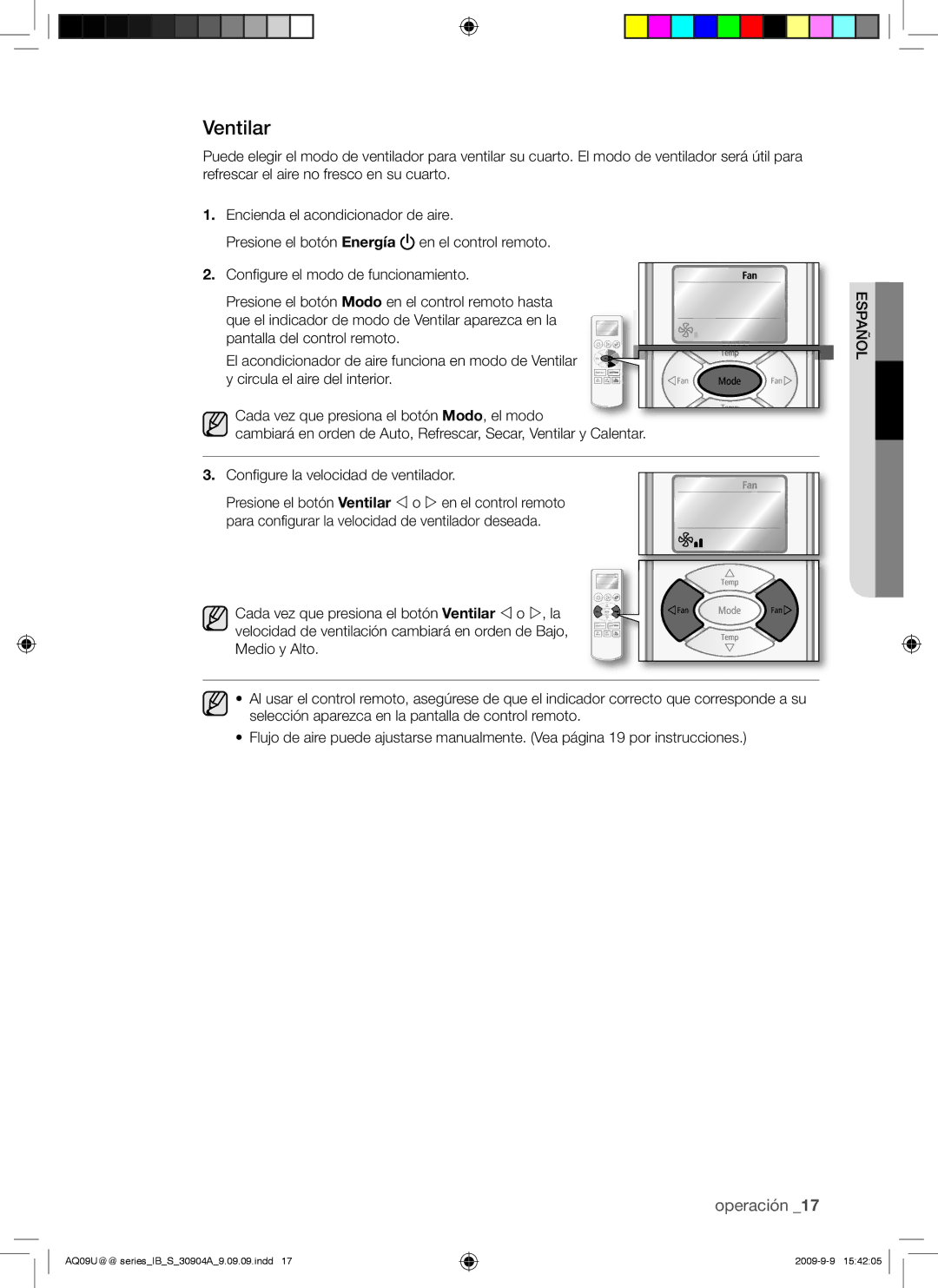 Samsung AQ09ESANMID, AQ09UUANMID, AQ24UUAXMID, AQ12UUANMID, AQ24UUANMID, AQ18UUAXMID, AQ18UUANMID, AQ09UUAXMID manual Ventilar 