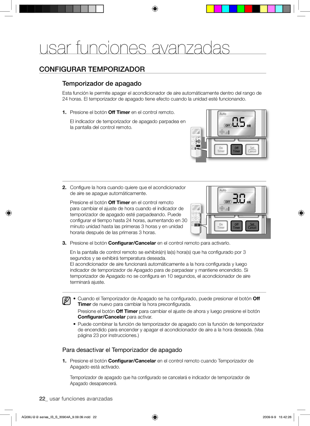 Samsung AQ24UUANMID, AQ09UUANMID, AQ24UUAXMID, AQ12UUANMID, AQ18UUAXMID manual Para desactivar el Temporizador de apagado 