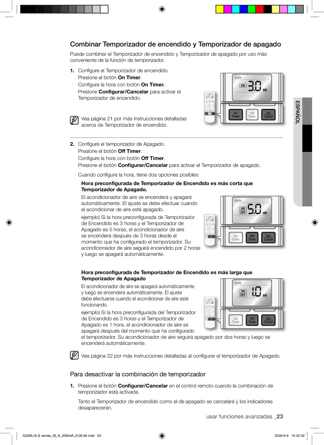 Samsung AQ18UUAXMID, AQ09UUANMID, AQ24UUAXMID, AQ12UUANMID manual Combinar Temporizador de encendido y Temporizador de apagado 