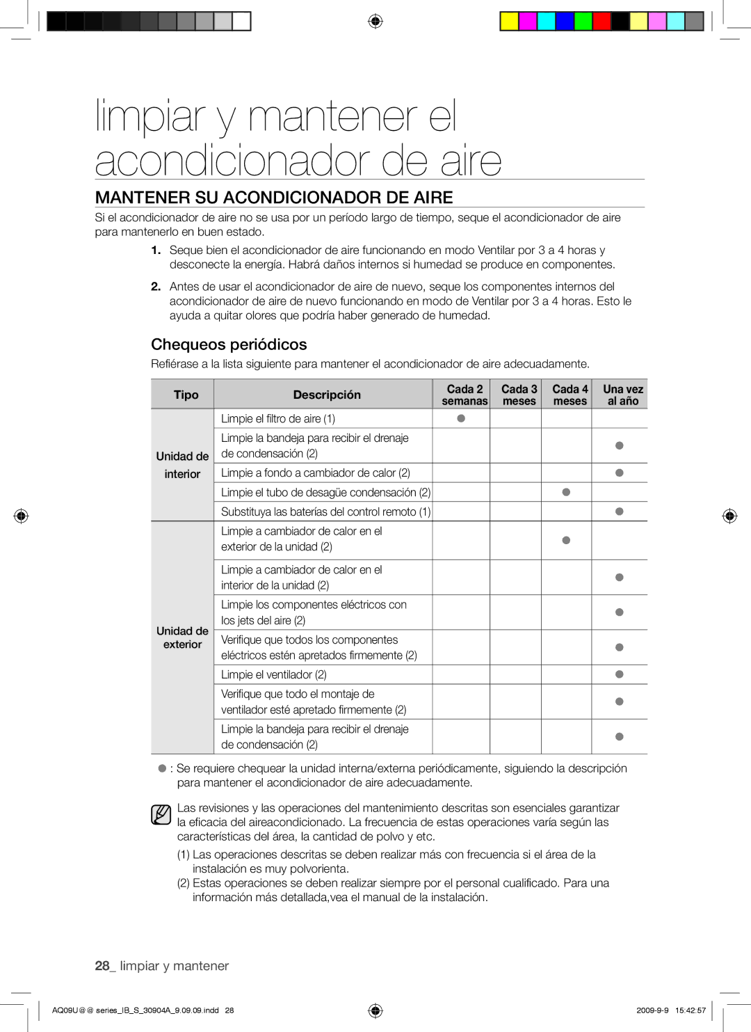 Samsung AQ09UUANMID, AQ24UUAXMID, AQ12UUANMID, AQ24UUANMID manual Mantener SU Acondicionador DE Aire, Chequeos periódicos 