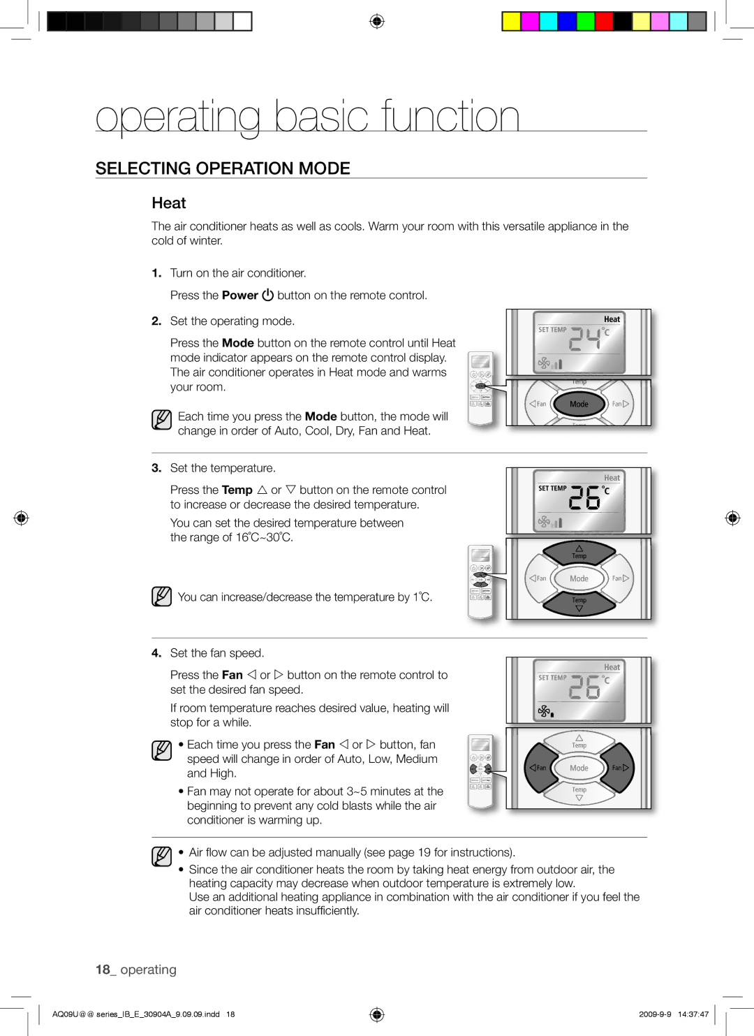 Samsung AQ12UUAXMID, AQ09UUANMID, AQ24UUAXMID, AQ12UUANMID, AQ24UUANMID, AQ18UUAXMID, AQ18UUANMID, AQ09UUAXMID, AQ09ESANMID Heat 