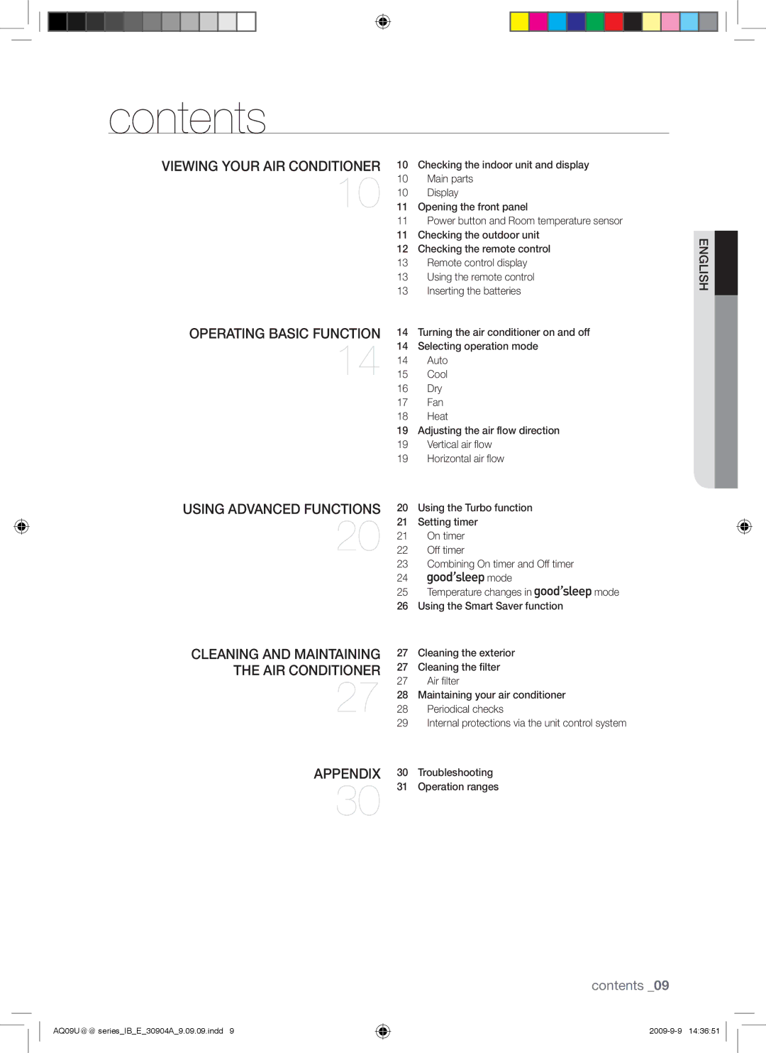 Samsung AQ12UUAXMID, AQ09UUANMID, AQ24UUAXMID, AQ12UUANMID, AQ24UUANMID, AQ18UUAXMID, AQ18UUANMID, AQ09UUAXMID manual Contents 