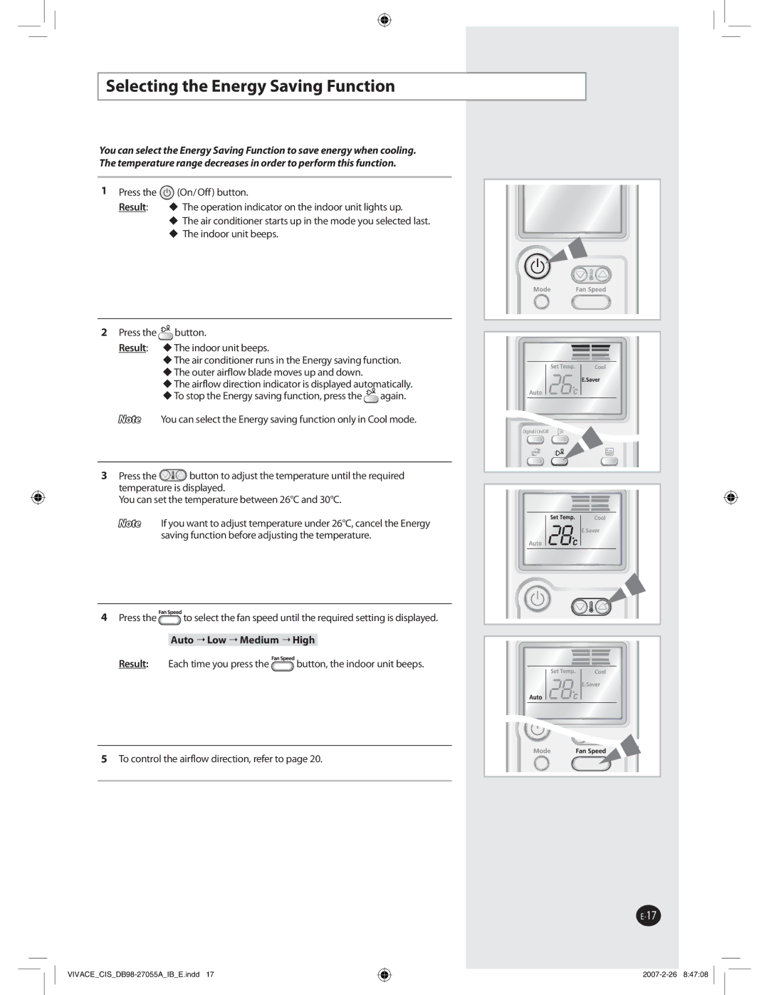 Samsung AQ09VBLNSER, AQ09VBLXSER manual 4FMFDUJOHUIF&OFSHZ4BWJOHVODUJPO,  Vup-Px.FejvnJhi 