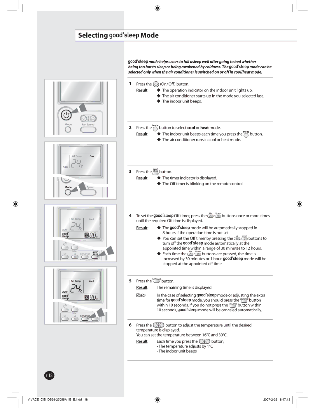 Samsung AQ09VBLXSER, AQ09VBLNSER manual 4FMFDUJOH .PEF 