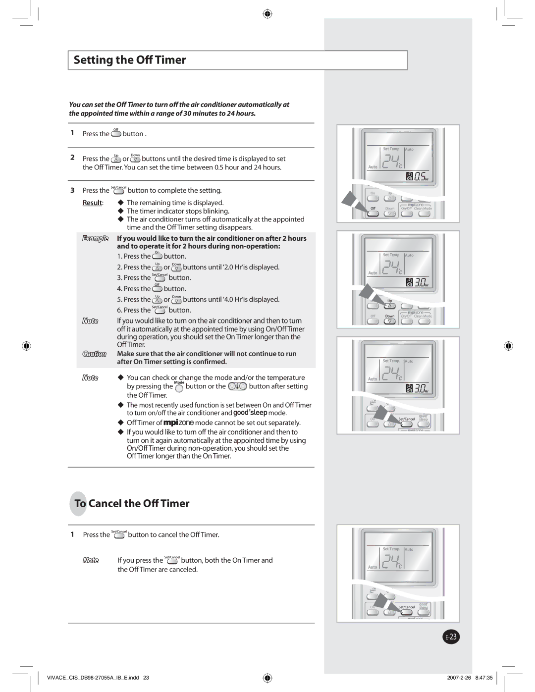 Samsung AQ09VBLNSER, AQ09VBLXSER manual 4FUUJOHUIF0õ5JNFS, BoeUpPqfsbufJuGpsIpvstEvsjohOpoPqfsbujpo 